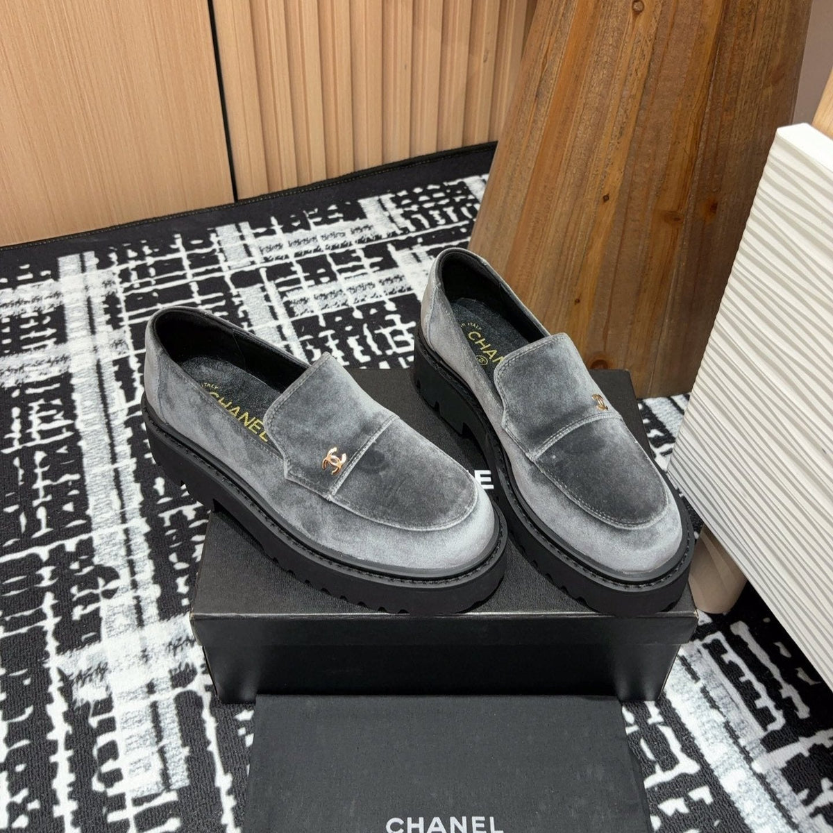 CC LOAFER THICK-SOLED IN DOVE GREY VELVET