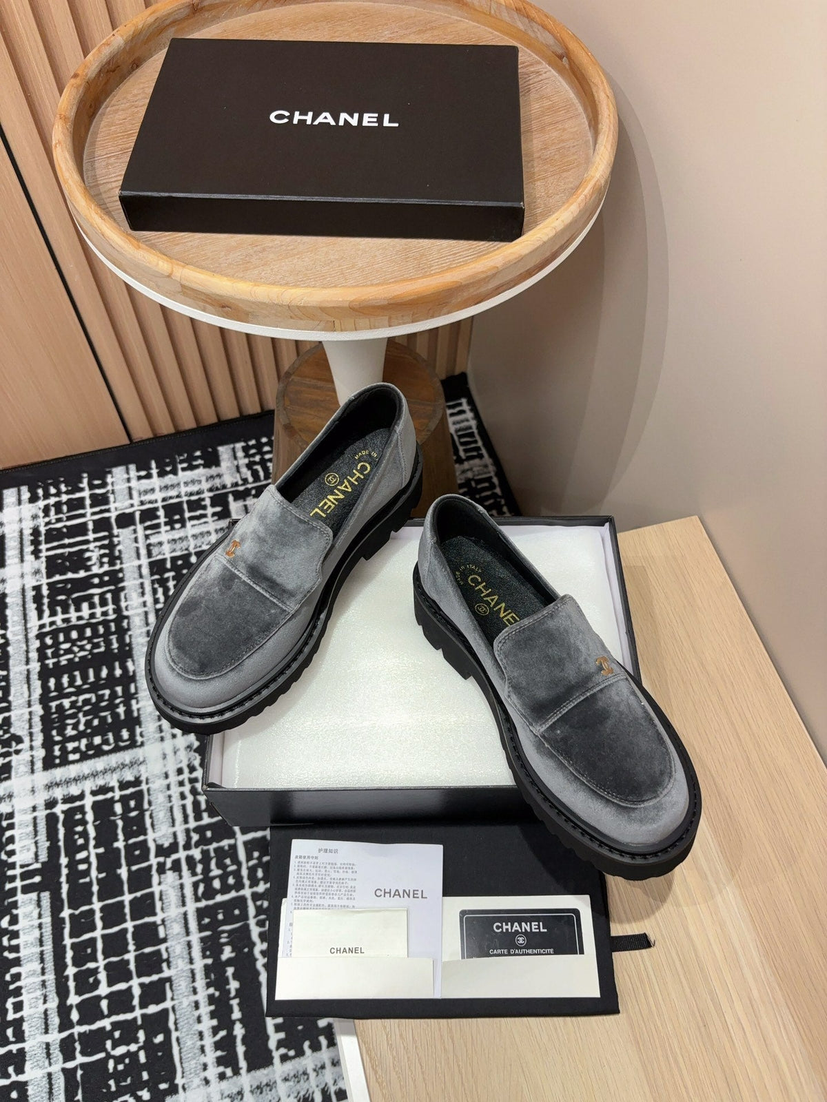 CC LOAFER THICK-SOLED IN DOVE GREY VELVET