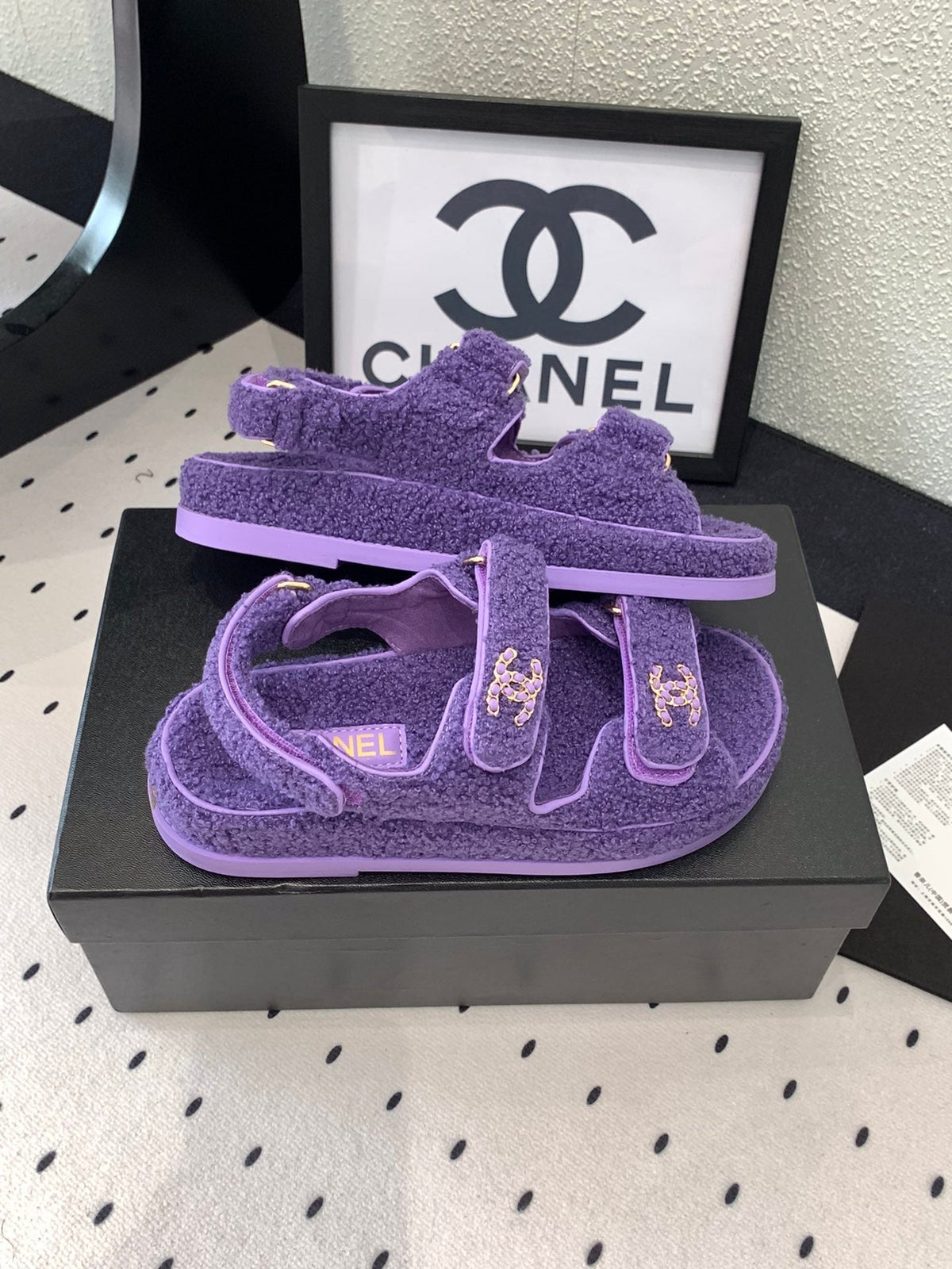 CC DAD SANDAL PLUM PURPLE LAMB FUR