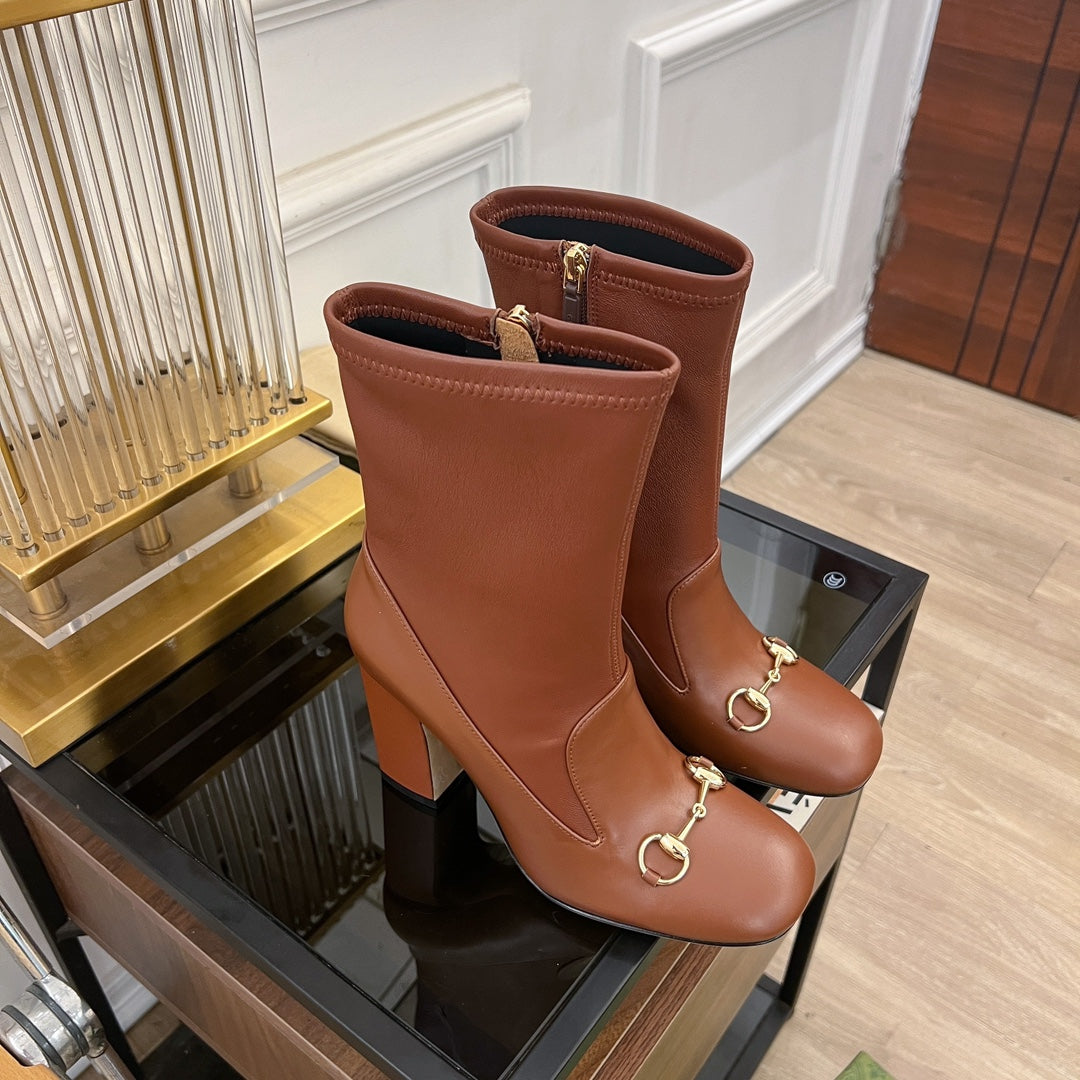 GG Horsebit Ankle Boot 95 Brown Calfskin