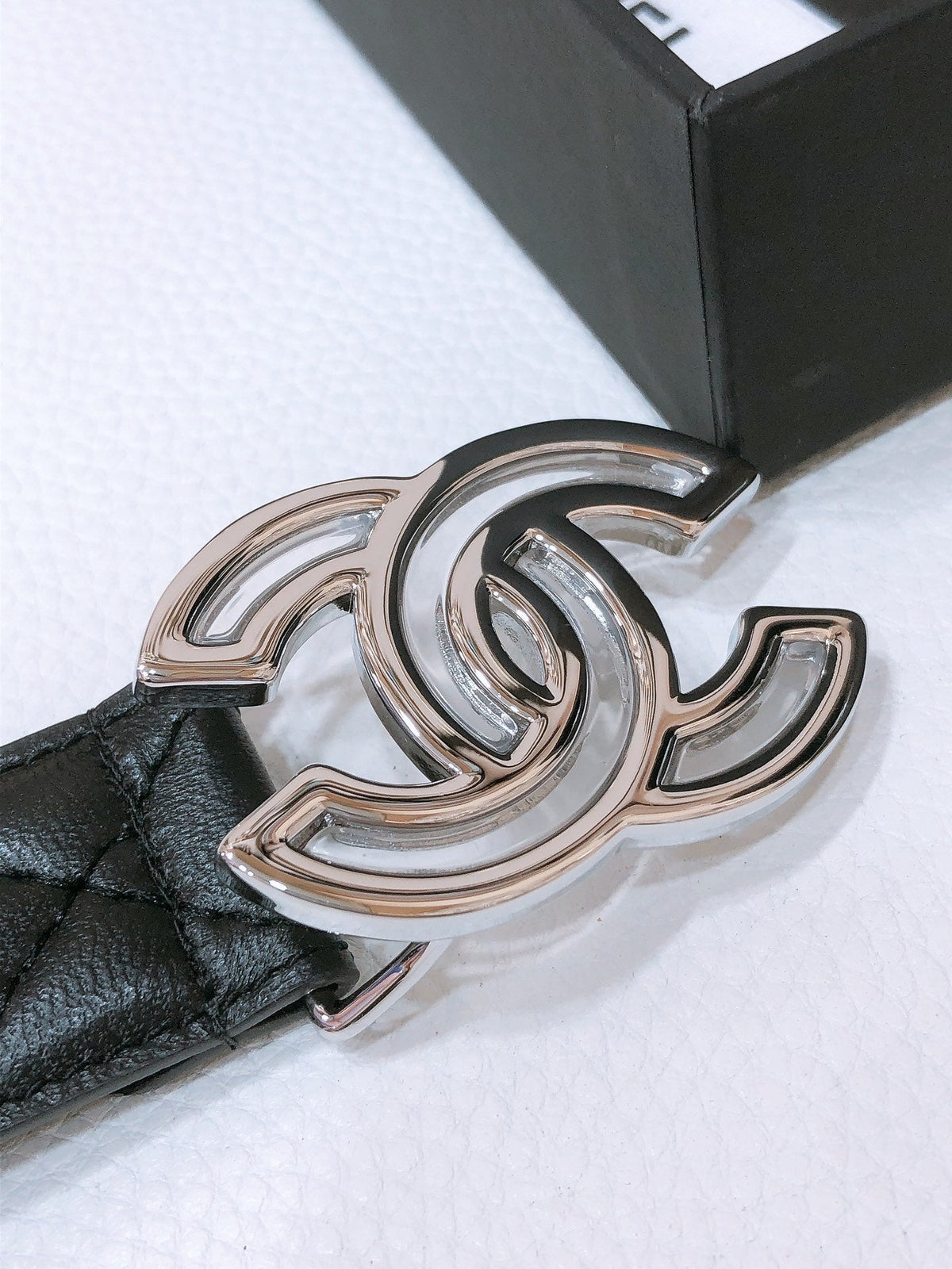 CHANEL BELT 3CM IN BLACK EMBROIDERED LAMBSKIN SILVER  HARDWARE