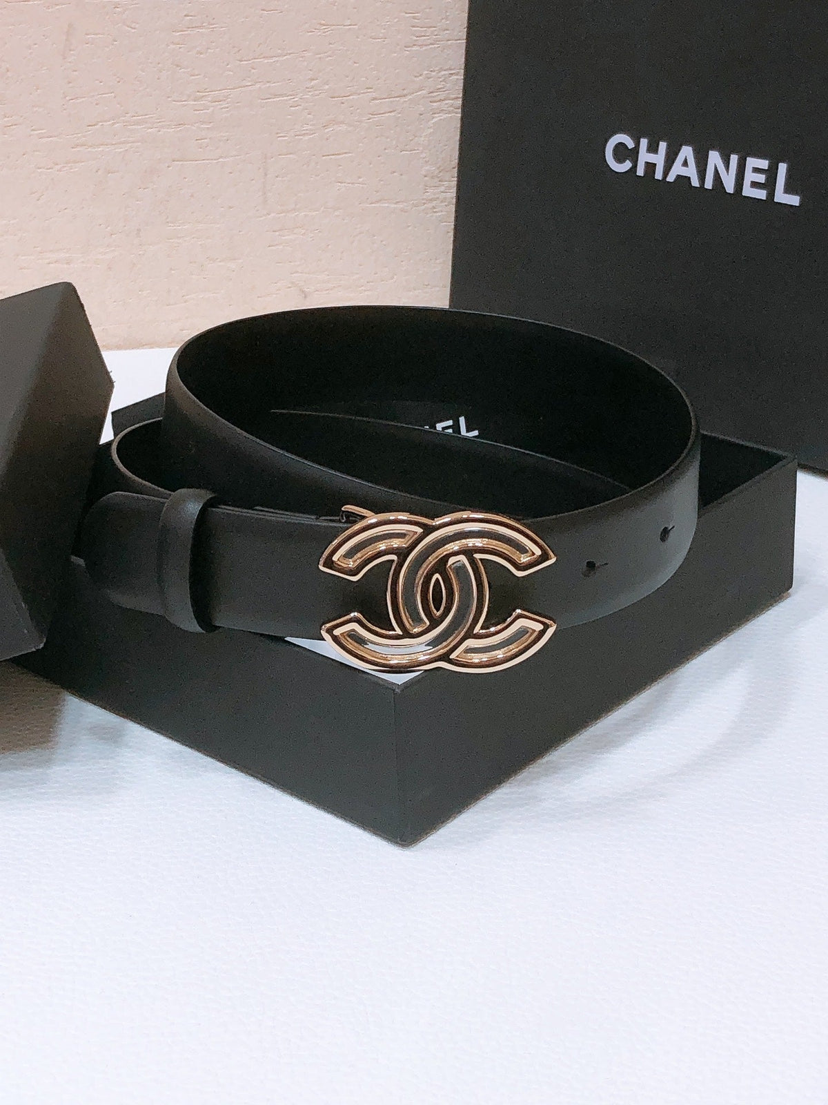 CHANEL BELT 3CM IN BLACK LAMBSKIN WITH GOLD HARDWARE