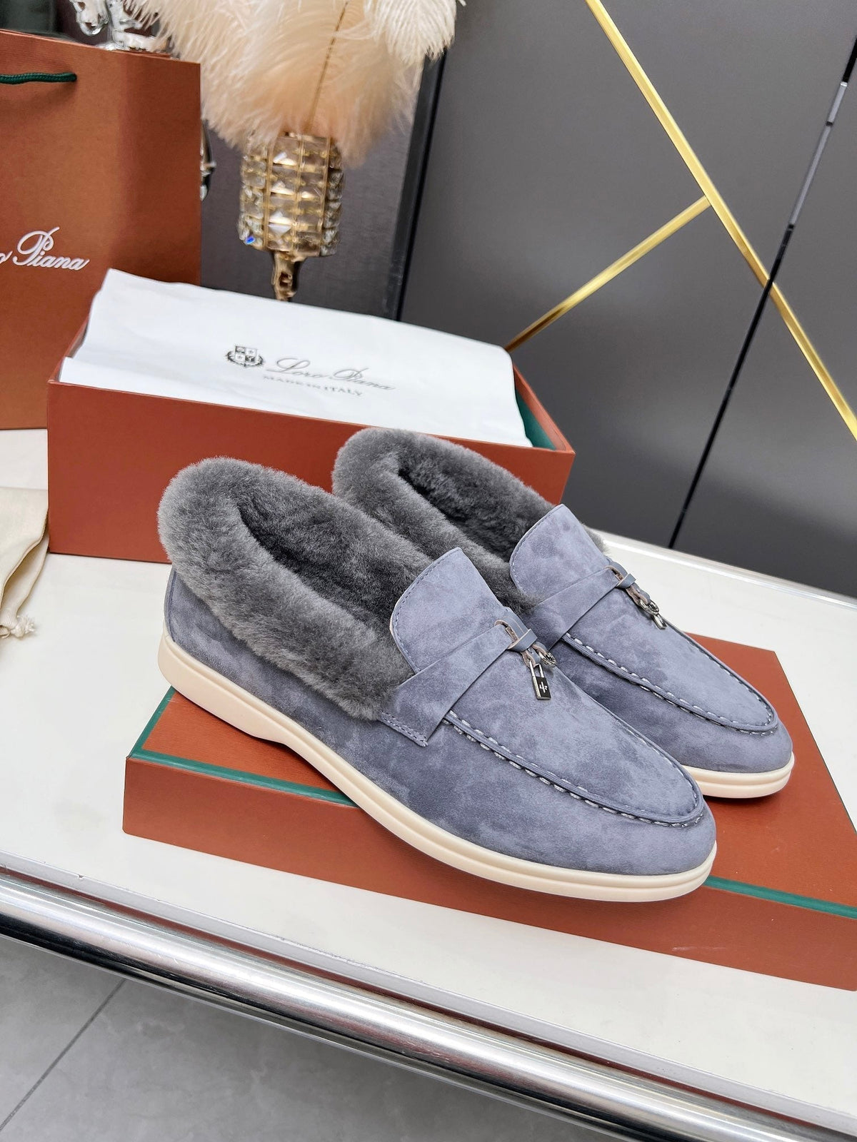 LP Summer Charm Walk Loafer Violet Blue Suede Lamb Fur
