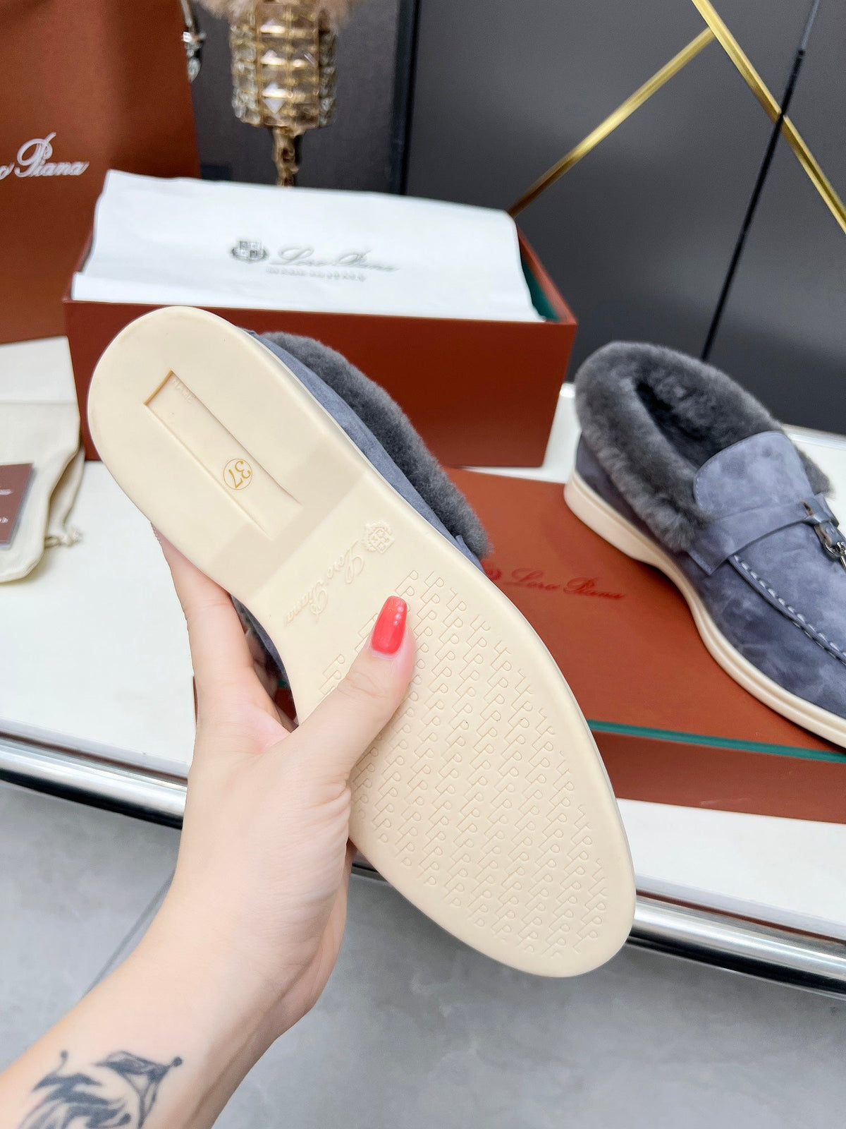 LP Summer Charm Walk Loafer Violet Blue Suede Lamb Fur