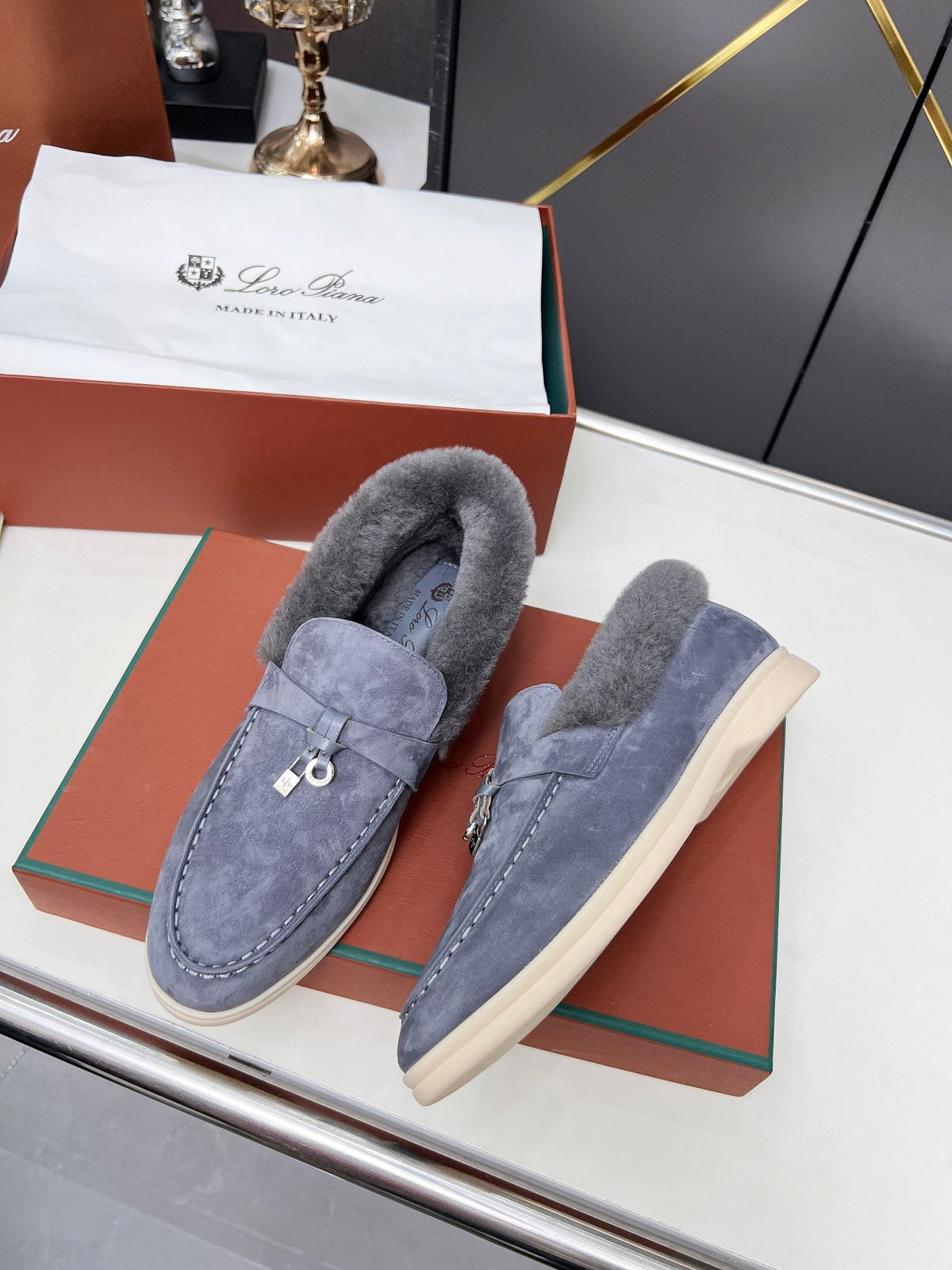 LP Summer Charm Walk Loafer Violet Blue Suede Lamb Fur