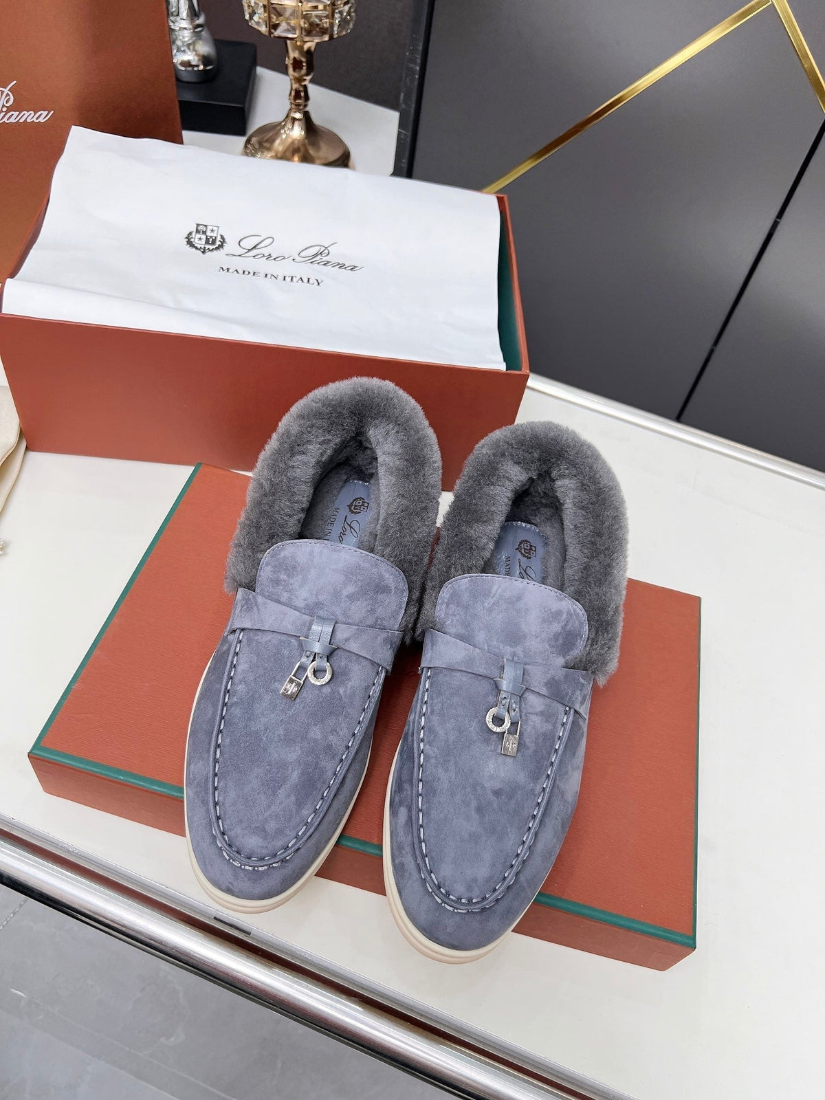 LP Summer Charm Walk Loafer Violet Blue Suede Lamb Fur