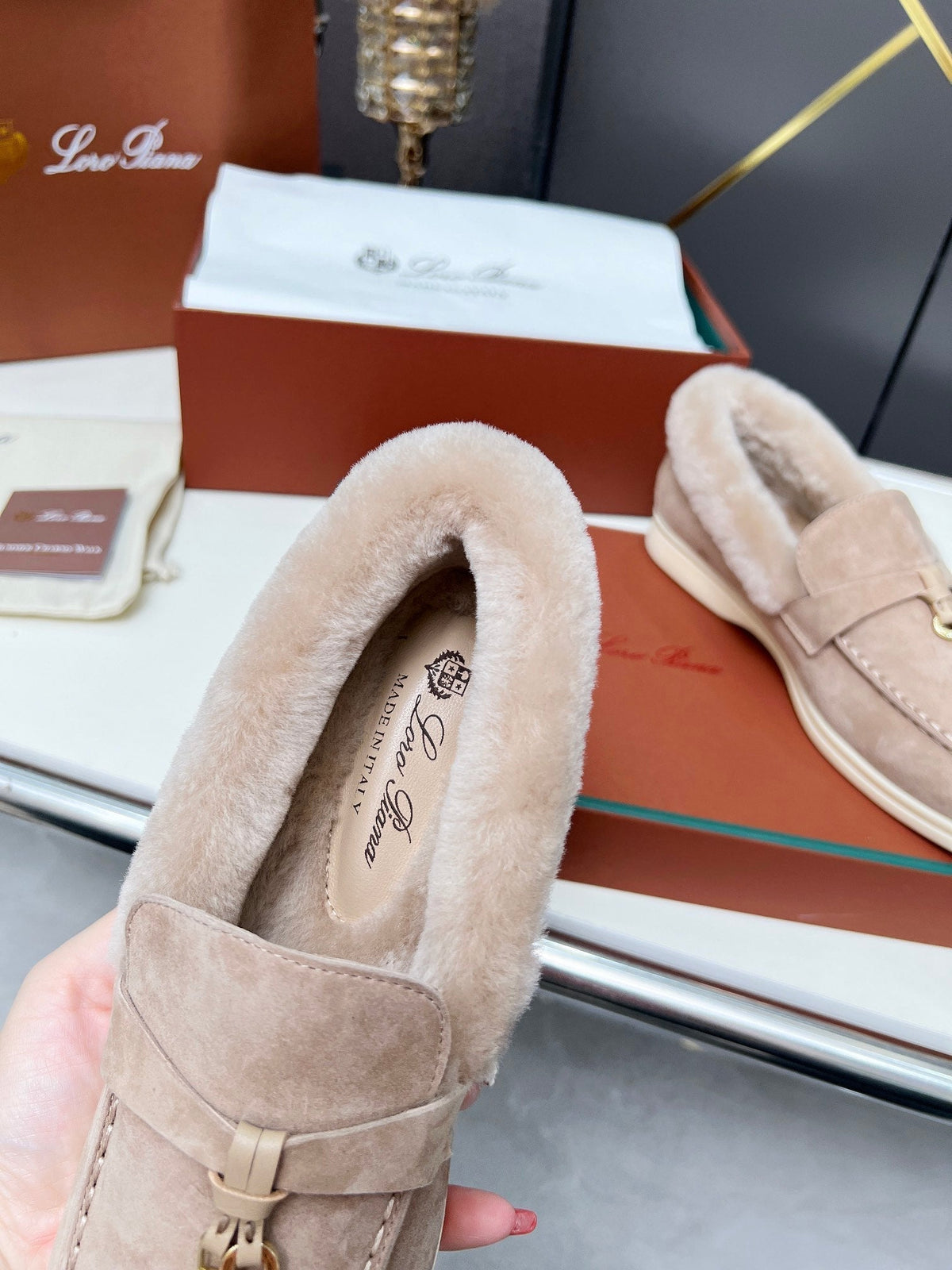 LP Summer Charm Walk Loafer Rose Beige Suede Lamb Fur