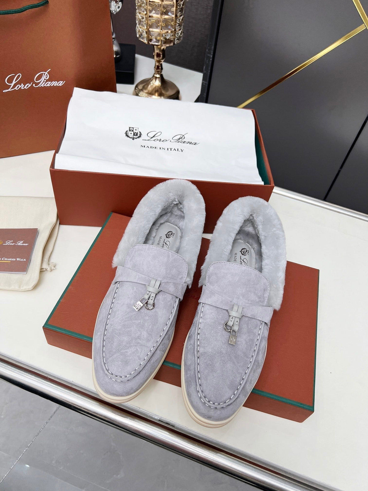 LP Summer Charm Walk Loafer Grey Suede Lamb Fur