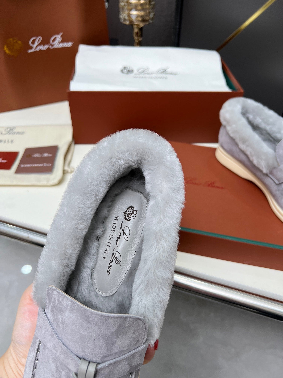LP Summer Charm Walk Loafer Grey Suede Lamb Fur
