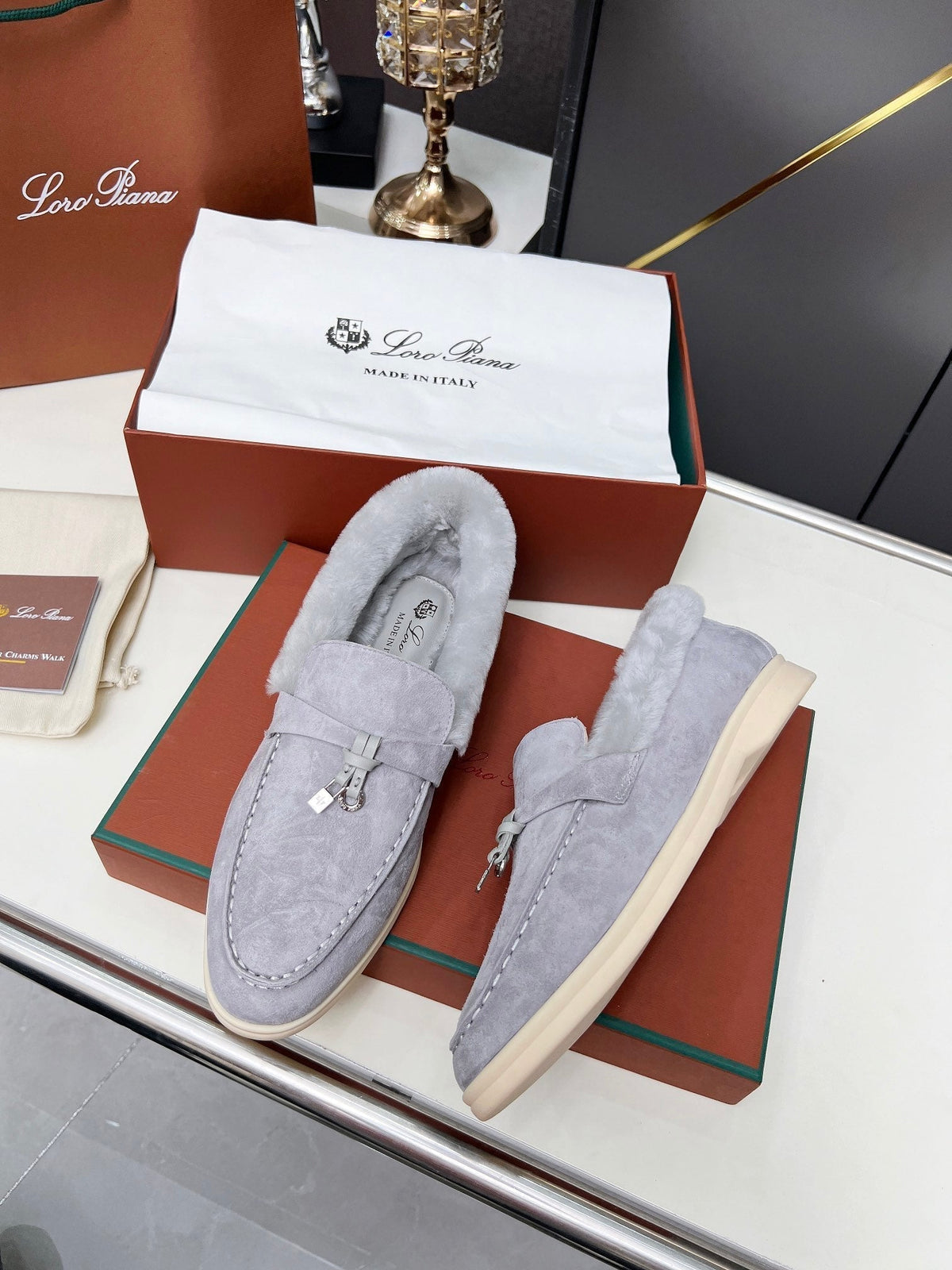LP Summer Charm Walk Loafer Grey Suede Lamb Fur