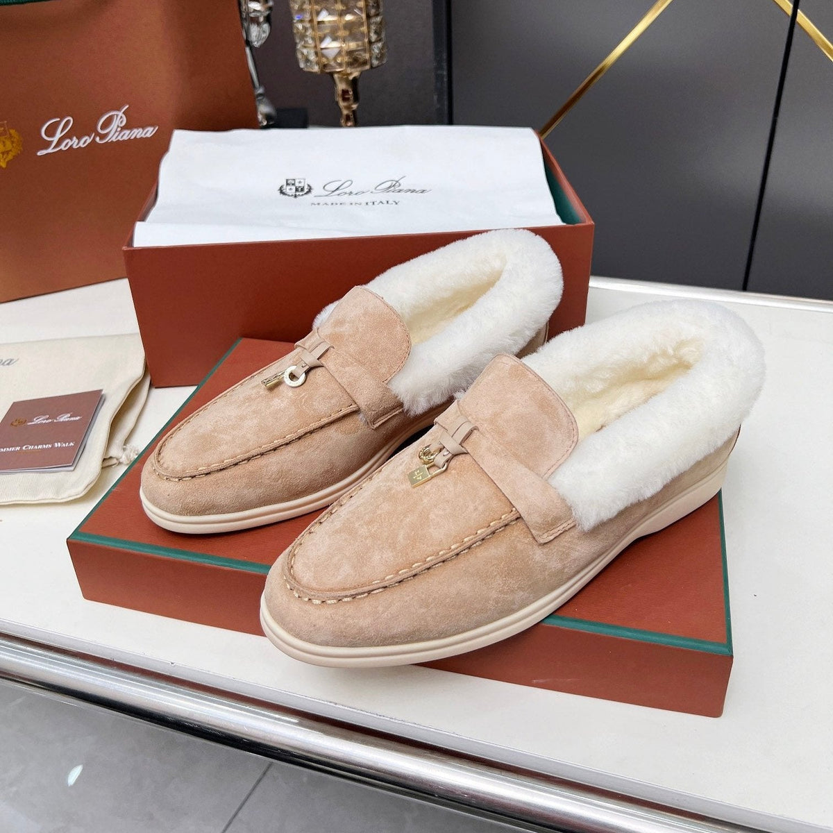 LP Summer Charm Walk Loafer Beige Suede Lamb Fur