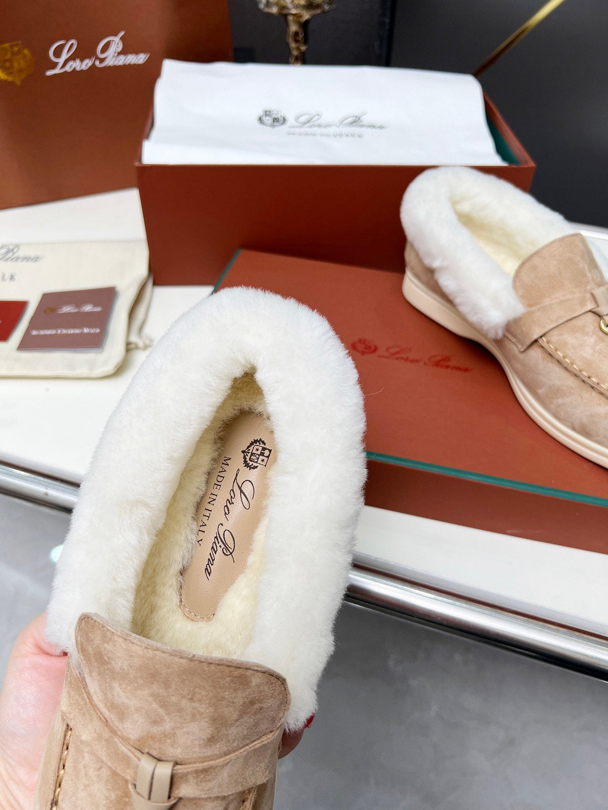 LP Summer Charm Walk Loafer Beige Suede Lamb Fur