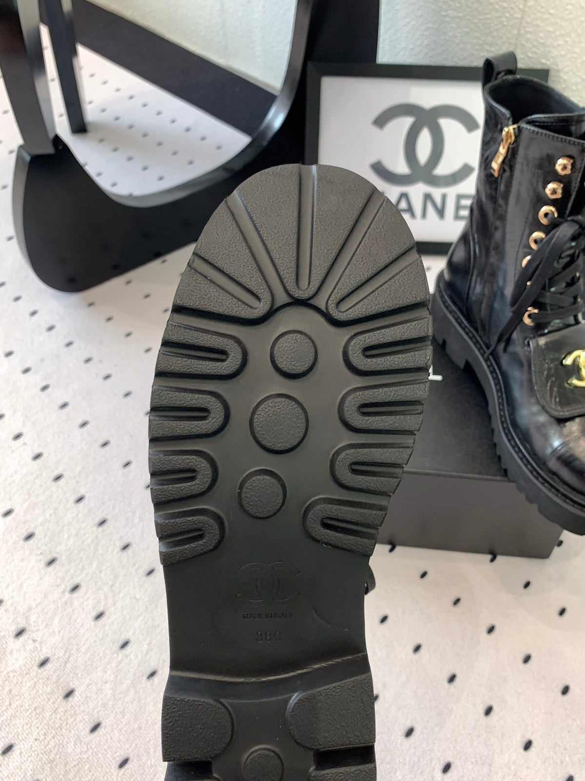 CC Short Boots In Black Logo Print Lambskin  938057