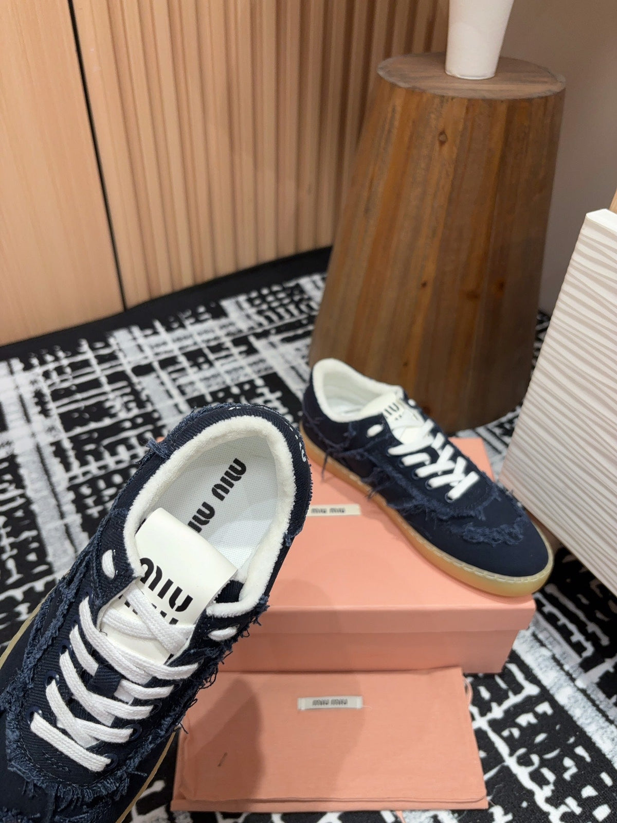 Miu Sneakers In Blue Black Fabric