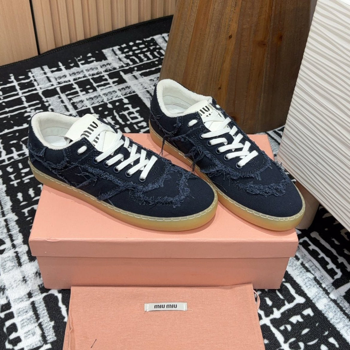 Denim Miu Sneakers In Black Fabric