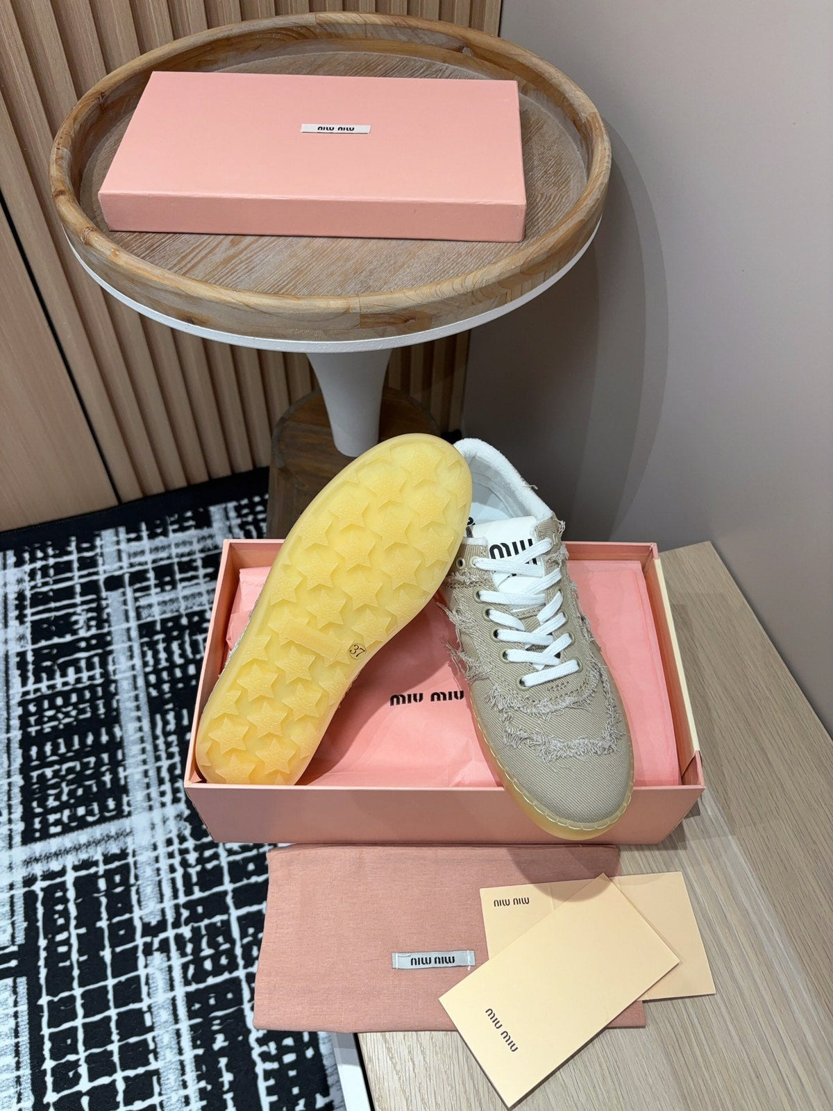 Miu Sneakers In Light Brown Fabric