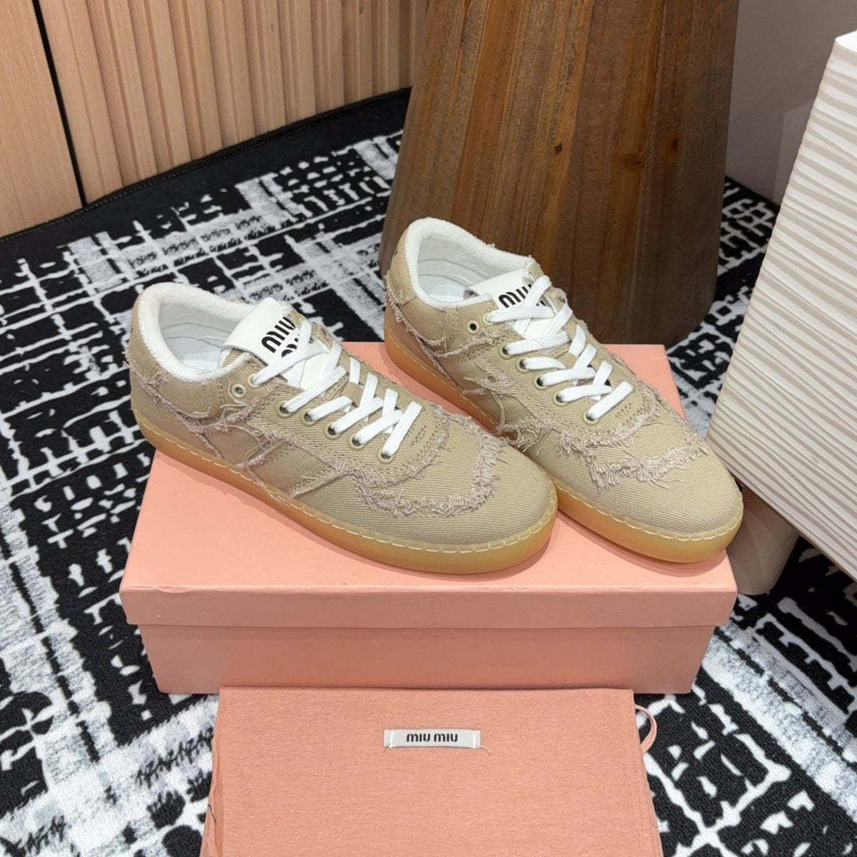 Miu Denim Sneakers In Light Brown Fabric