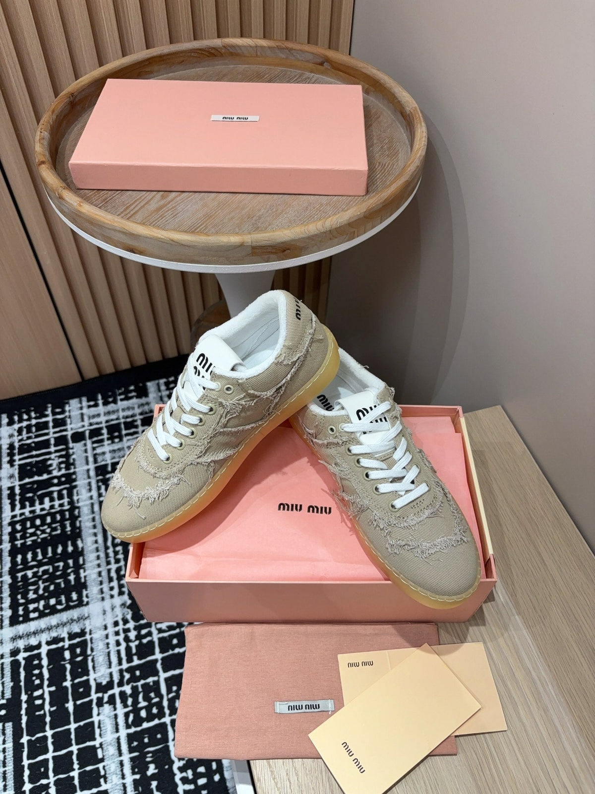 Miu Sneakers In Light Brown Fabric