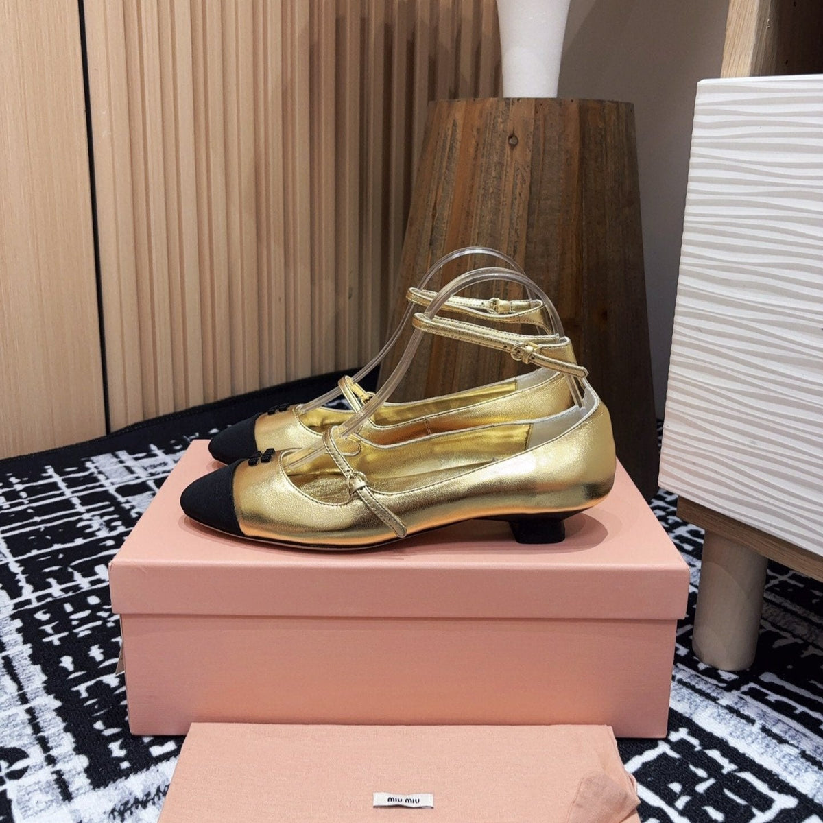 Miu Ballet Flat Gold Metallic Sheepskin