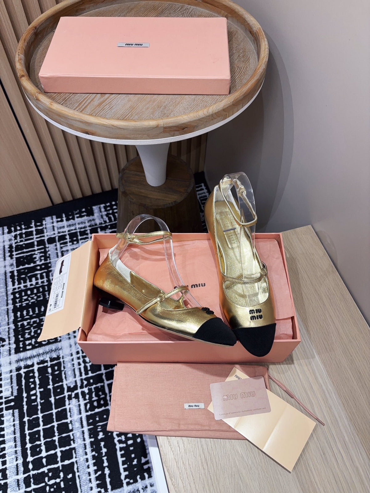 Miu Ballet Flat Gold Metallic Sheepskin