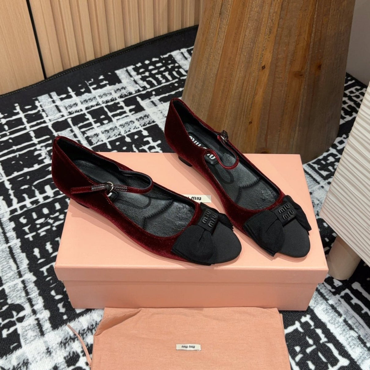 Miu Mary Jane Wine Red And Black Velvet
