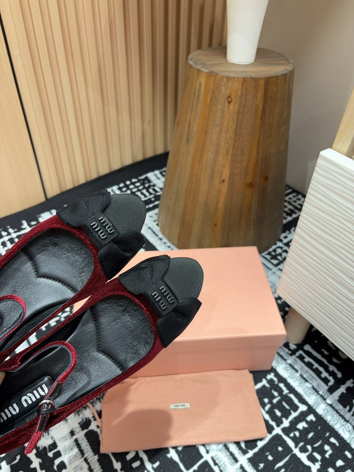 Miu Ballet Flat Wine Red And Black Velvet