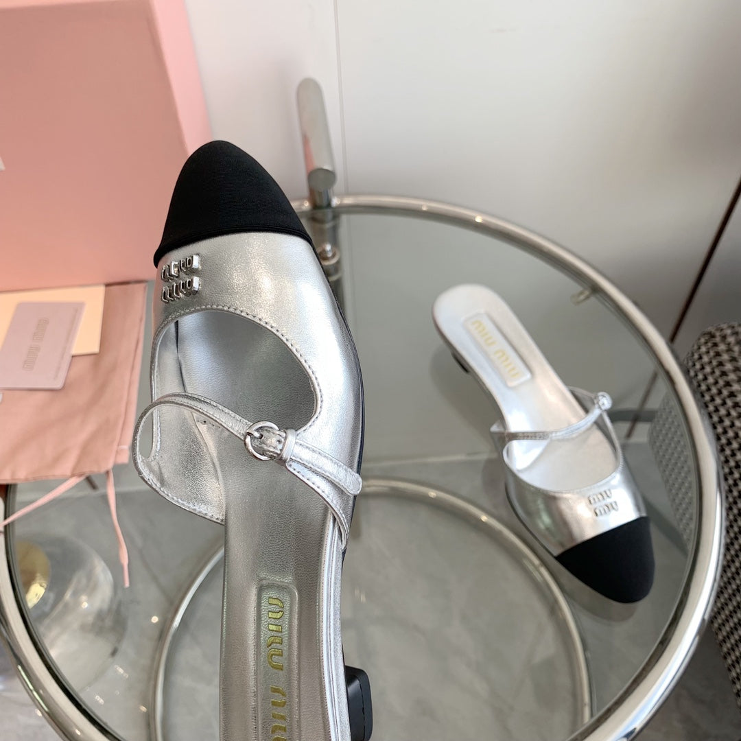 Miu Mules Silver Cowhide