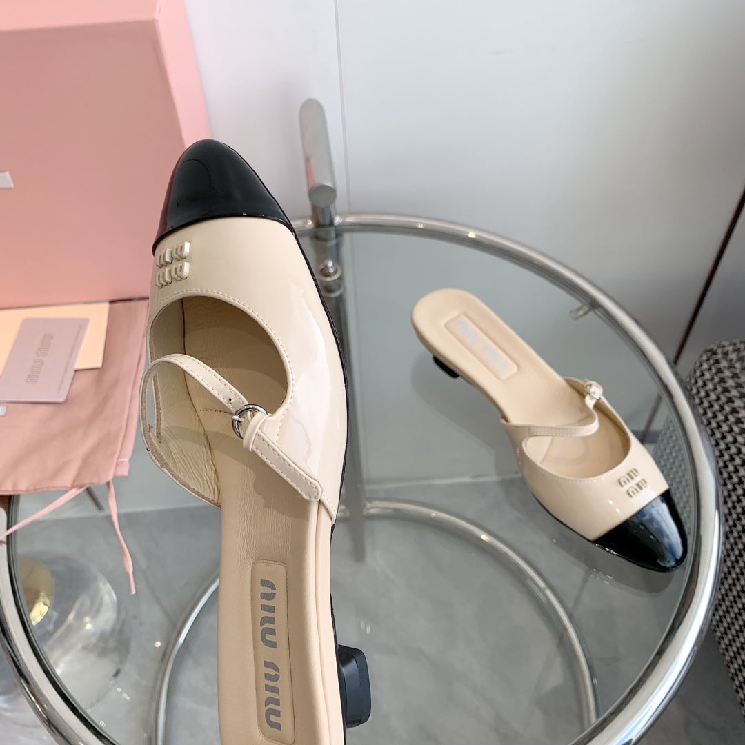 Miu Mules Beige Cowhide