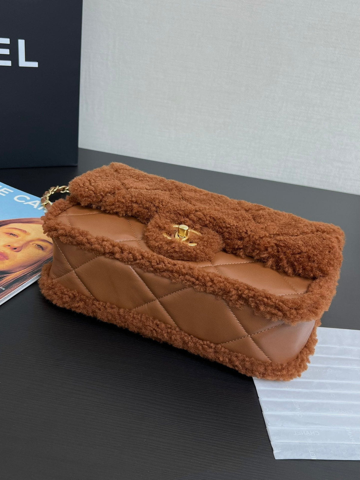 Flap Bag Small 23cm Brown Sherling Lambskin Gold Hardware