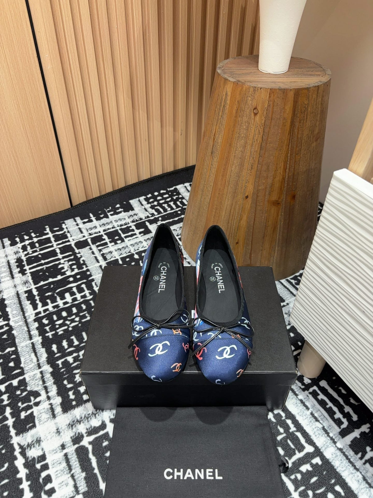 CC Ballet Flats Dark Blue Silk Flowers And Lambskin