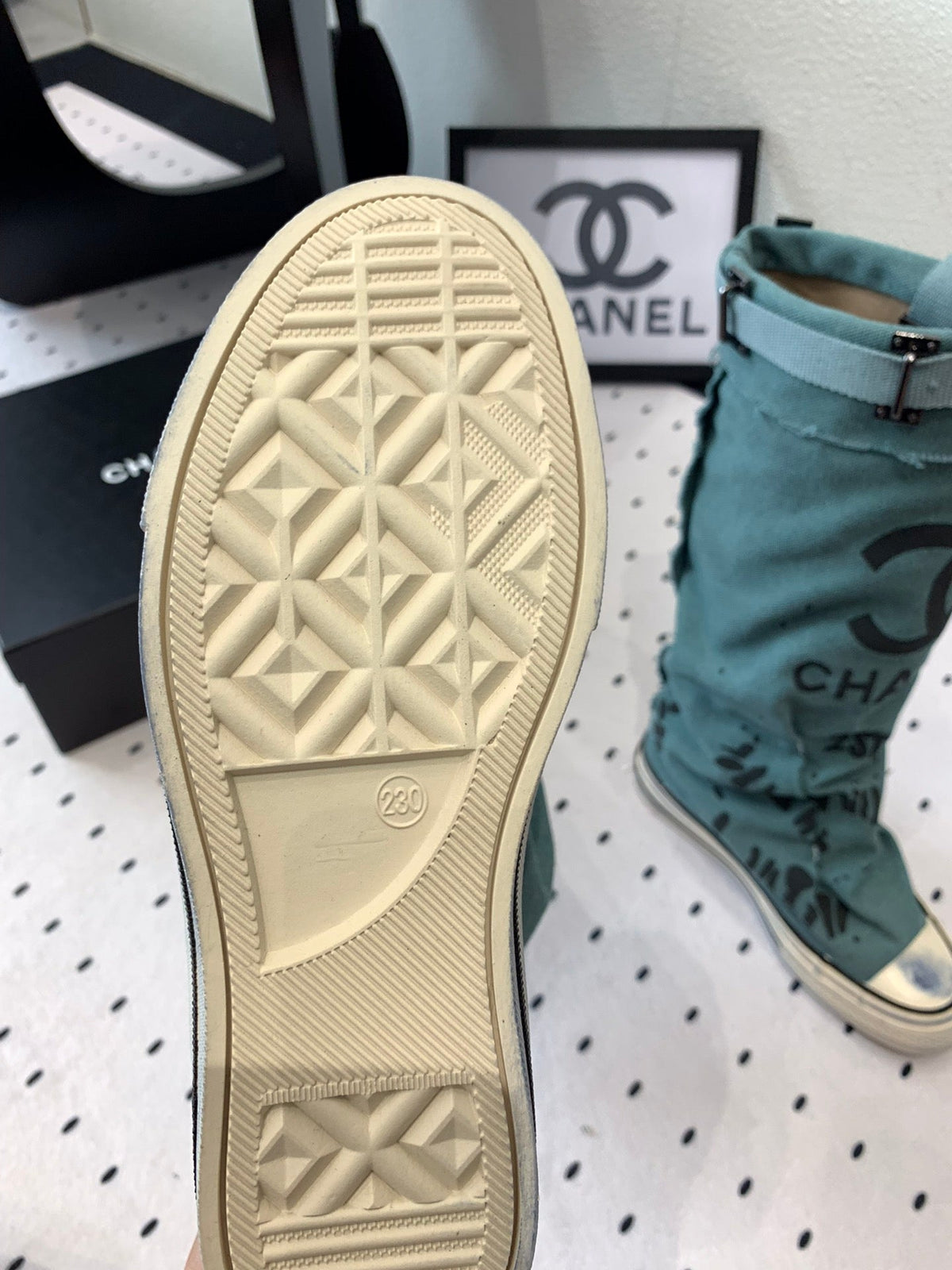 CC High-Top Canvas Boots Turquoise Black Denim Fabric 938047