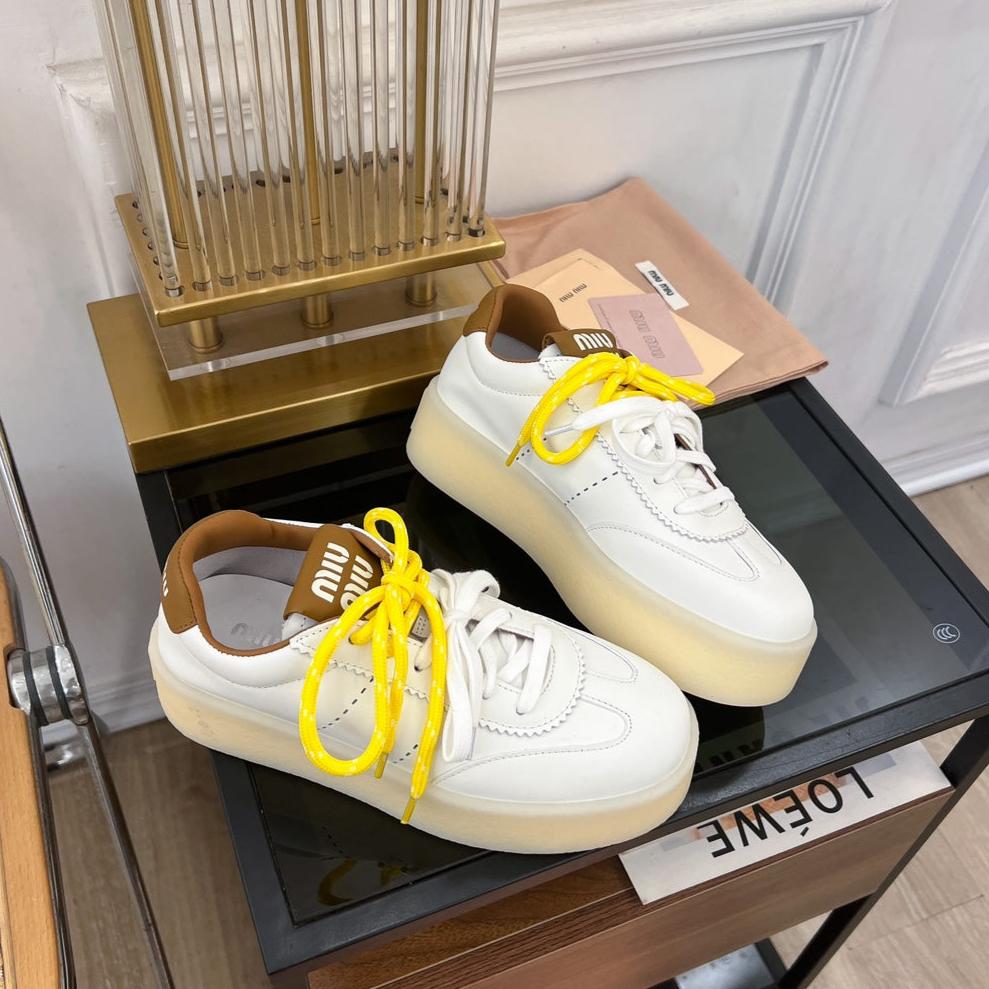 Miu Sneakers White Mix Gold Wire Cowhide
