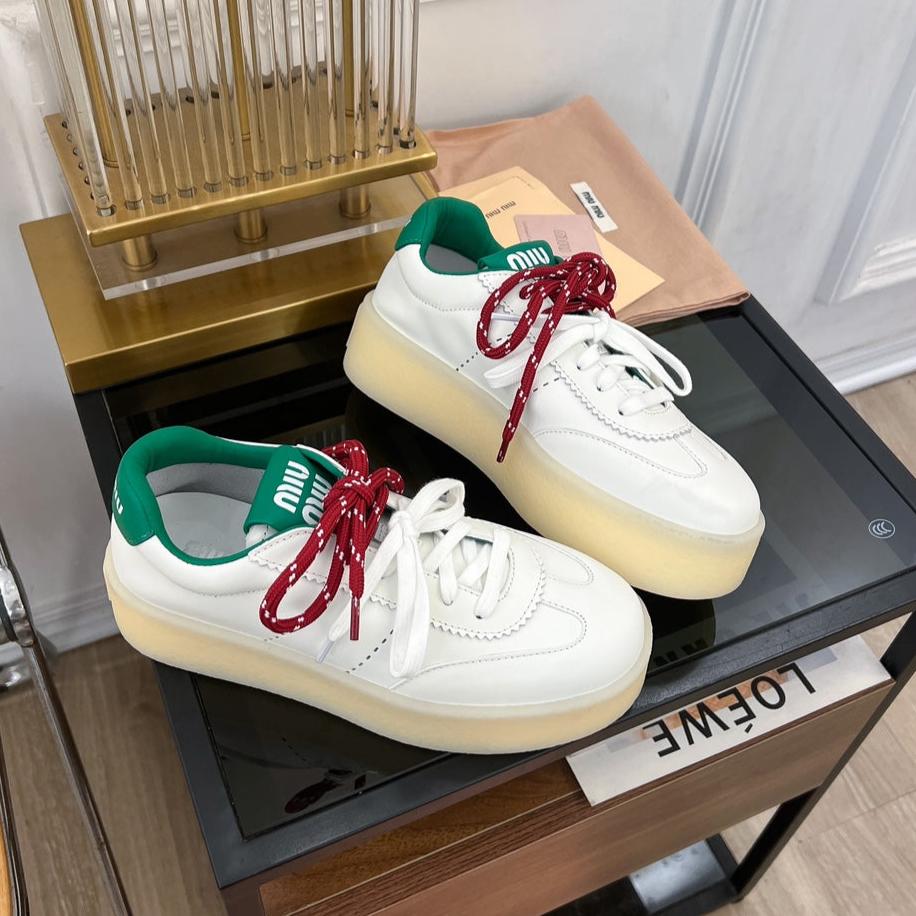 Miu Sneakers White Mix Red String Cowhide