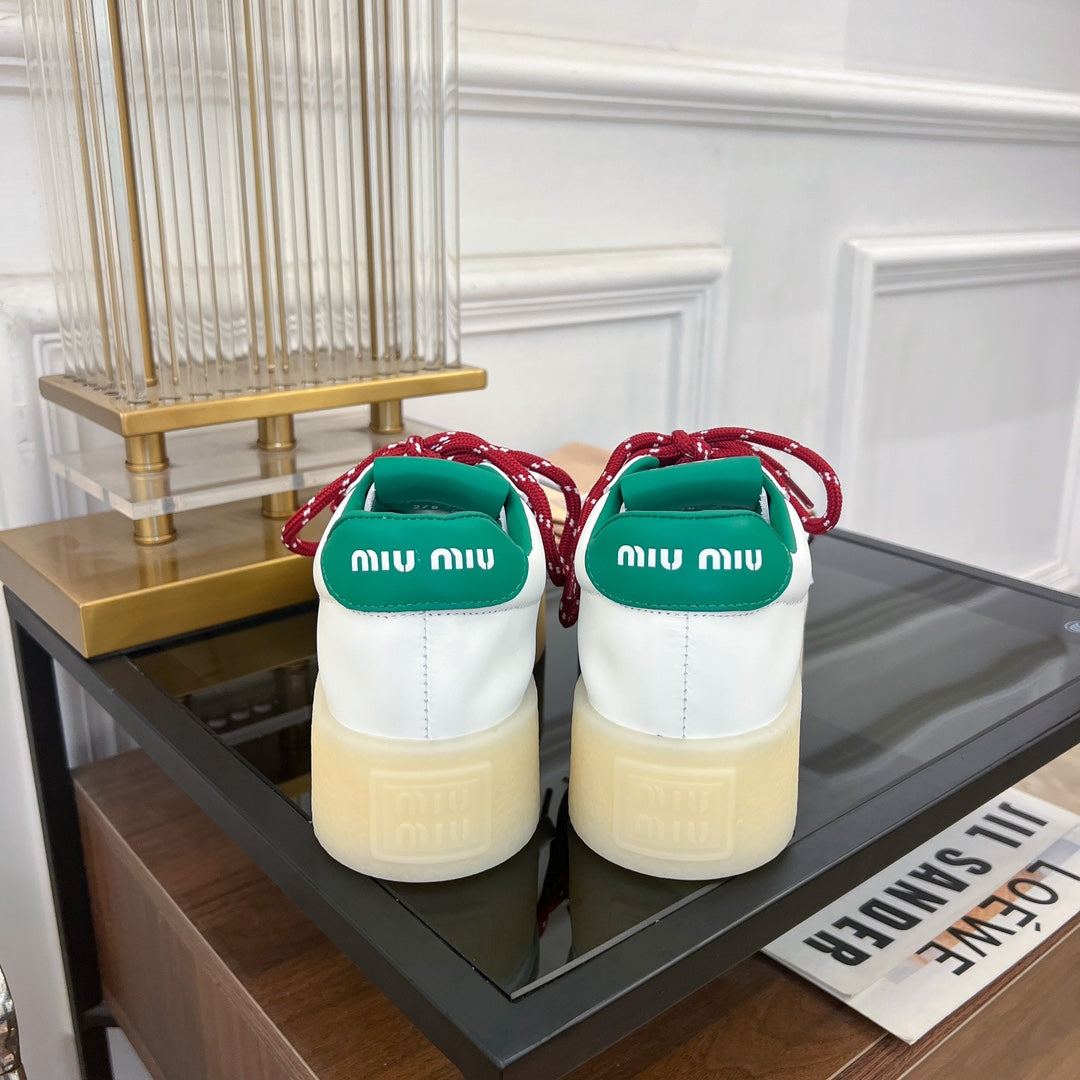 Miu Sneakers White Mix Red String Cowhide