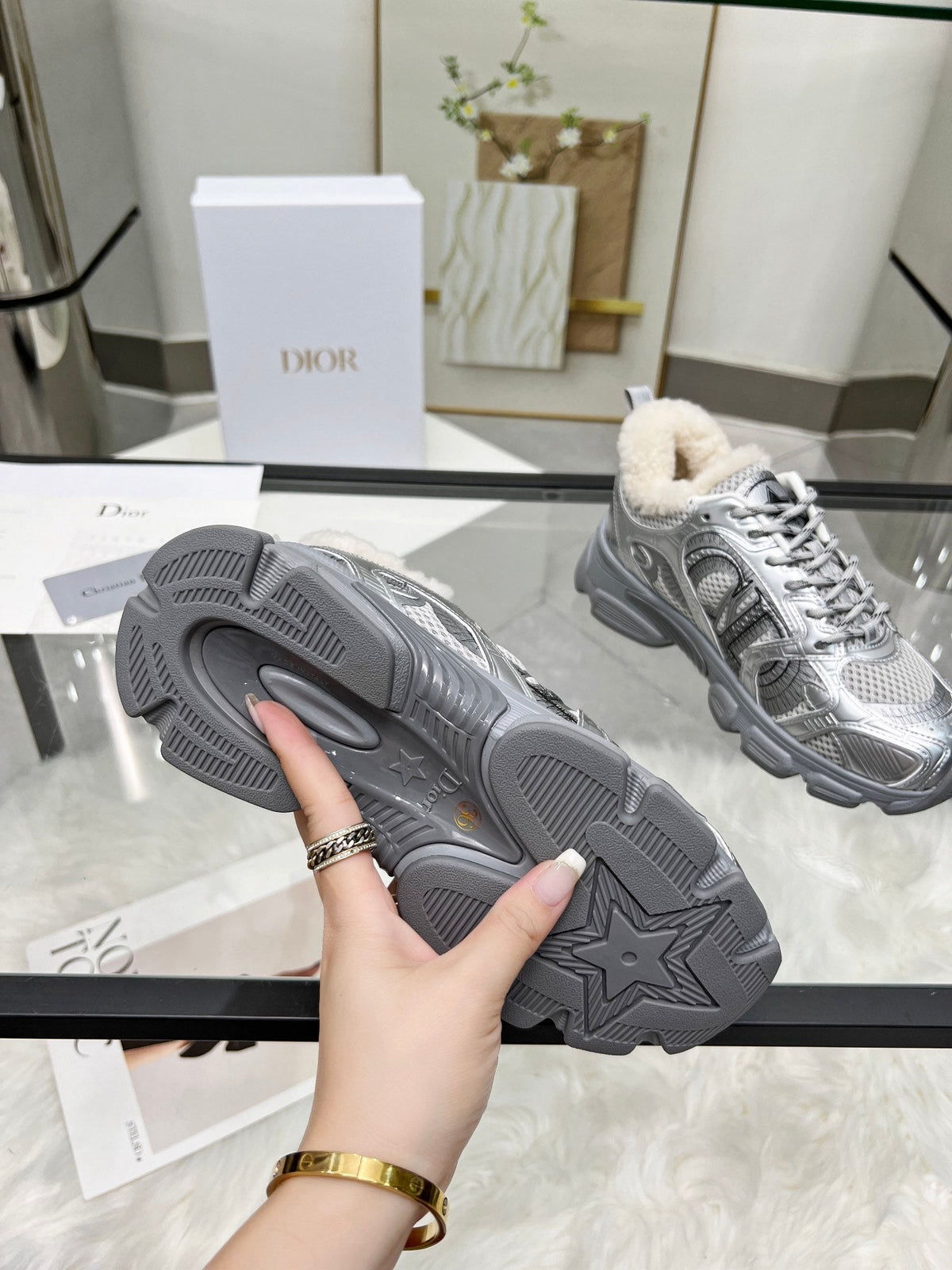 CD Chrono Sneaker Grey Wool Lining Mesh Fabric And Calfskin