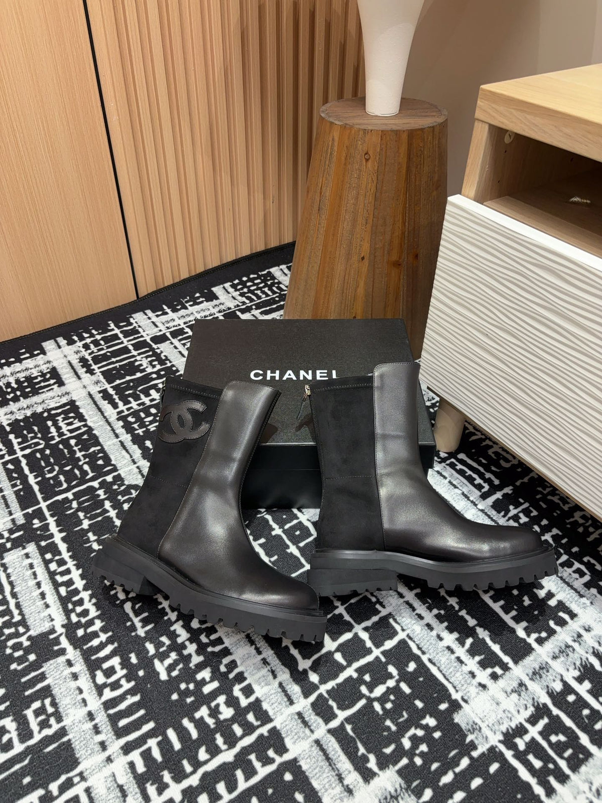 CC Short Boots 45mm Plain Black Calfskin And Suede