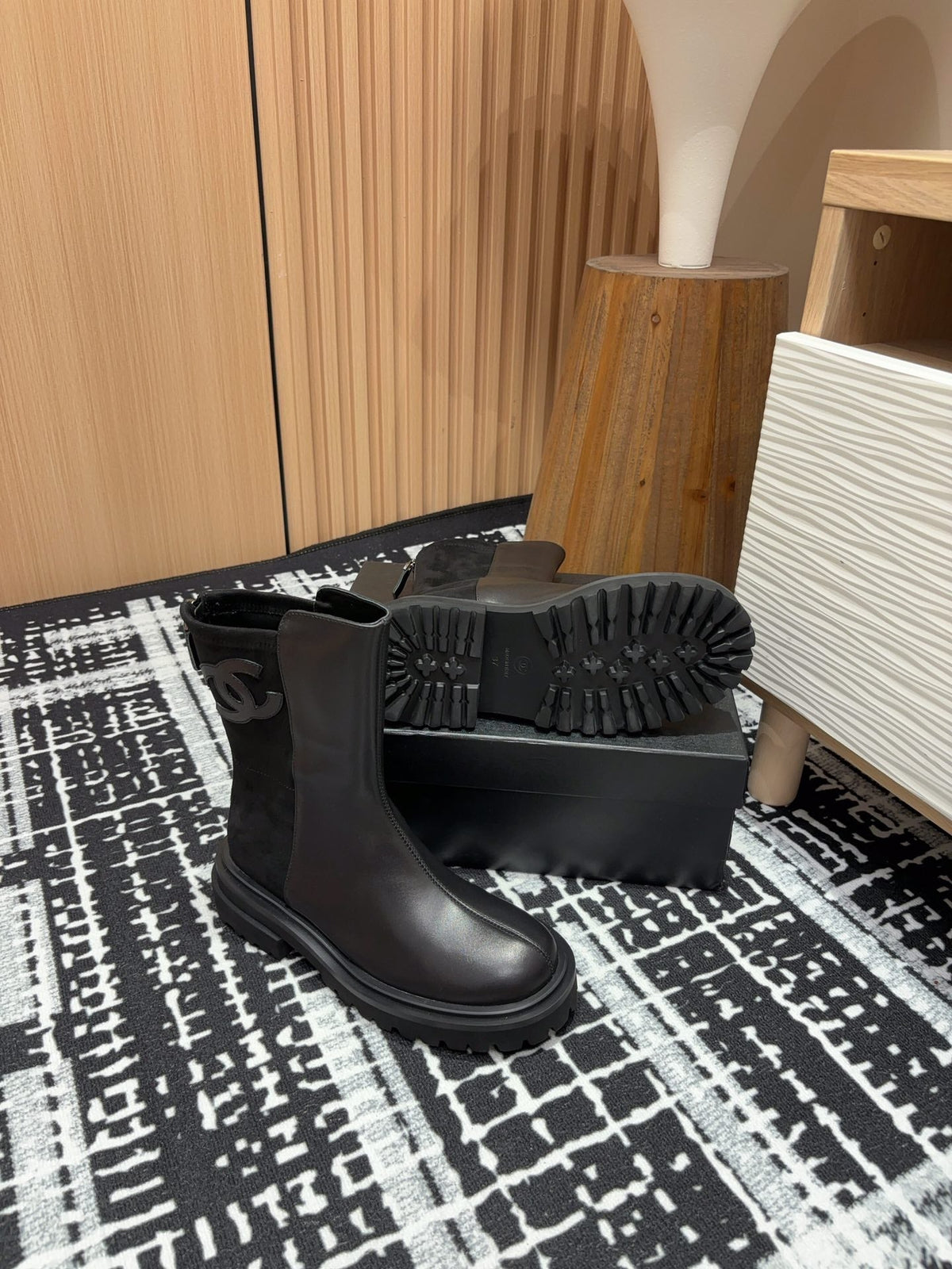 CC Short Boots 45mm Plain Black Calfskin And Suede
