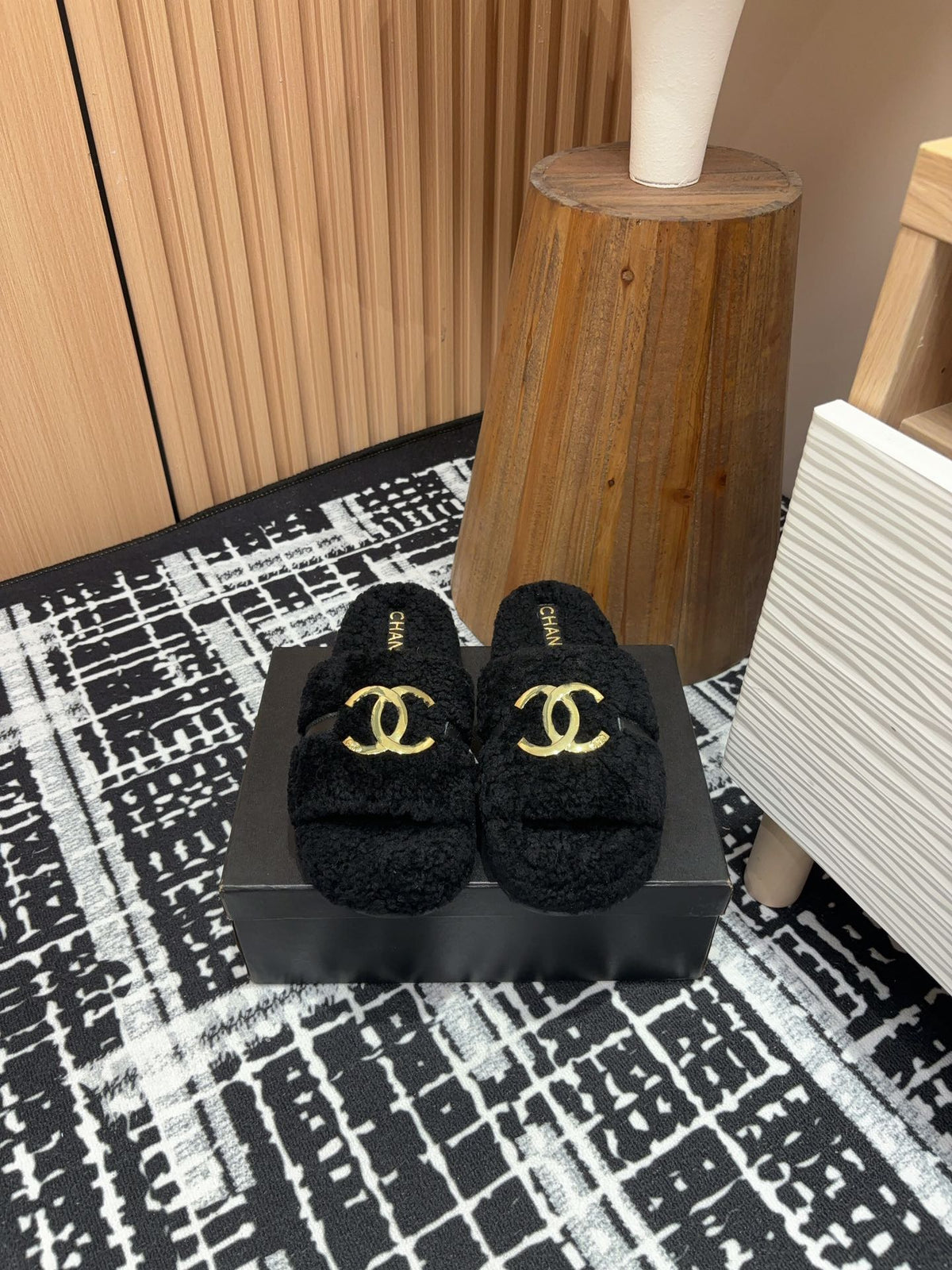 CC Slippers Black Wool Fleece
