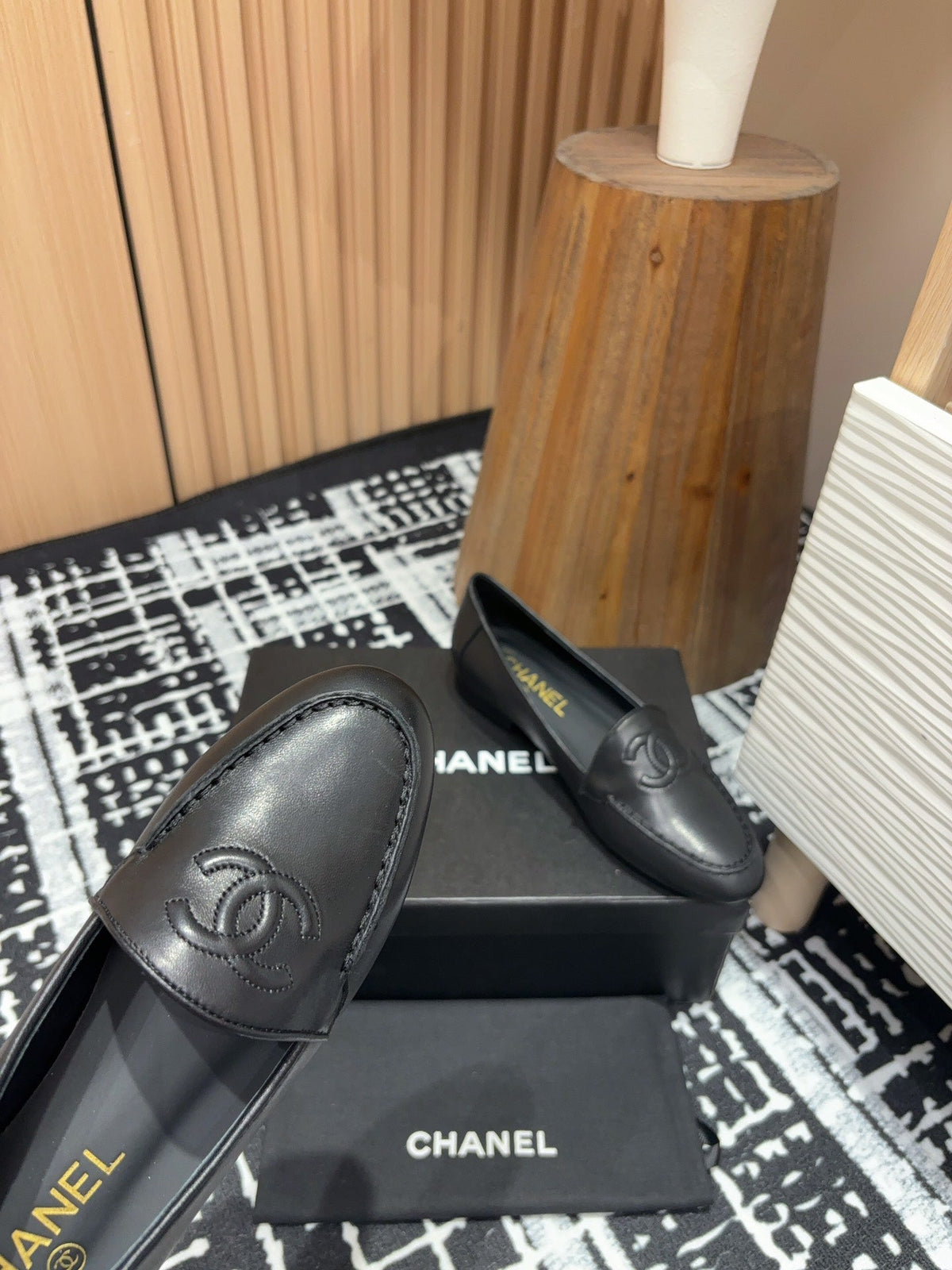 CC Moccasins Plain Black Lambskin