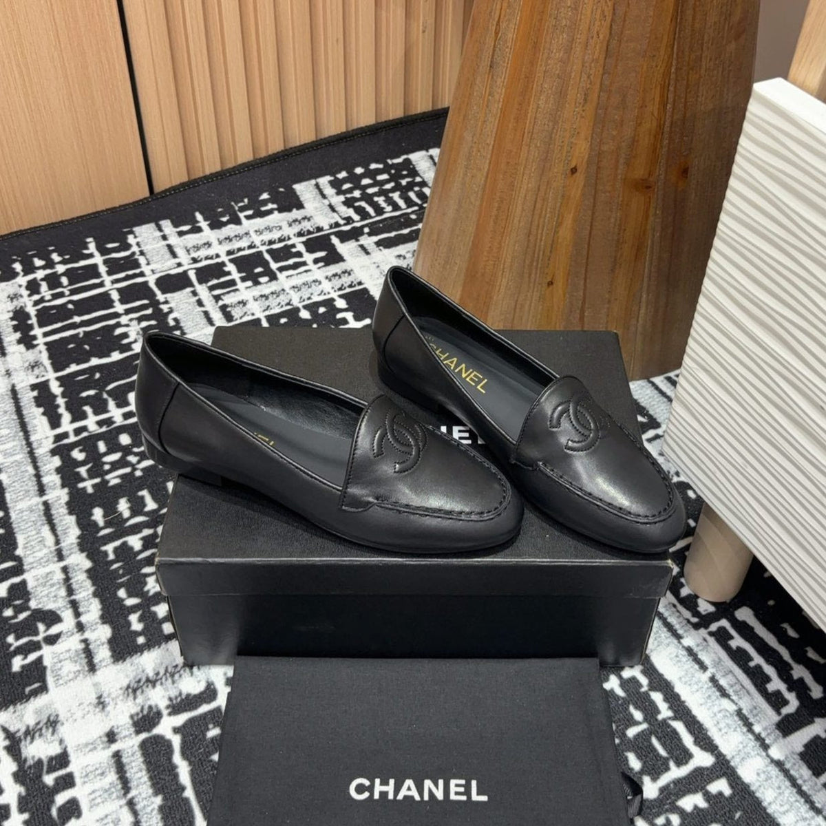 CC Moccasins Plain Black Lambskin