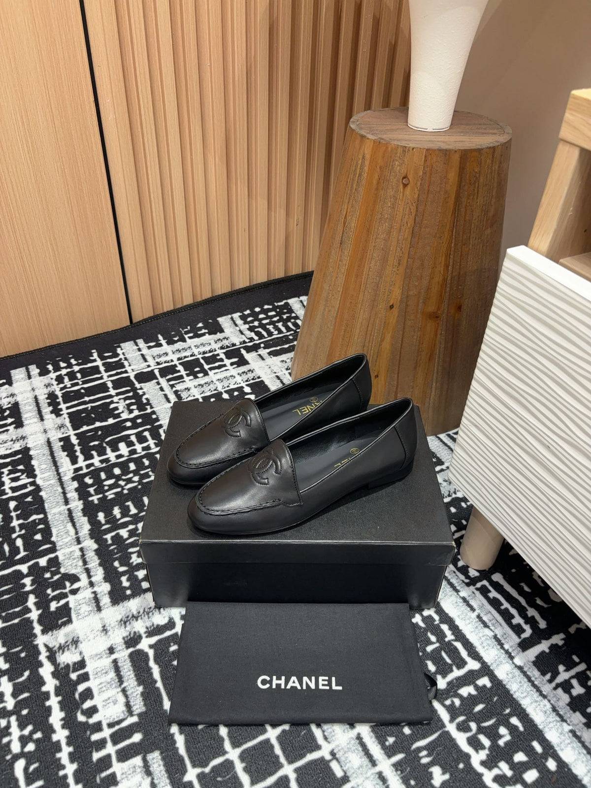 CC Moccasins Plain Black Lambskin
