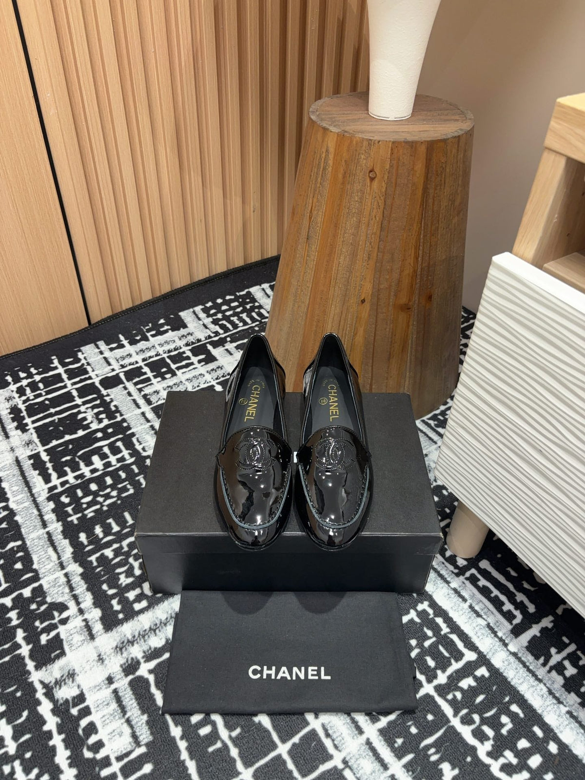 CC Moccasins Glossy Black Lambskin