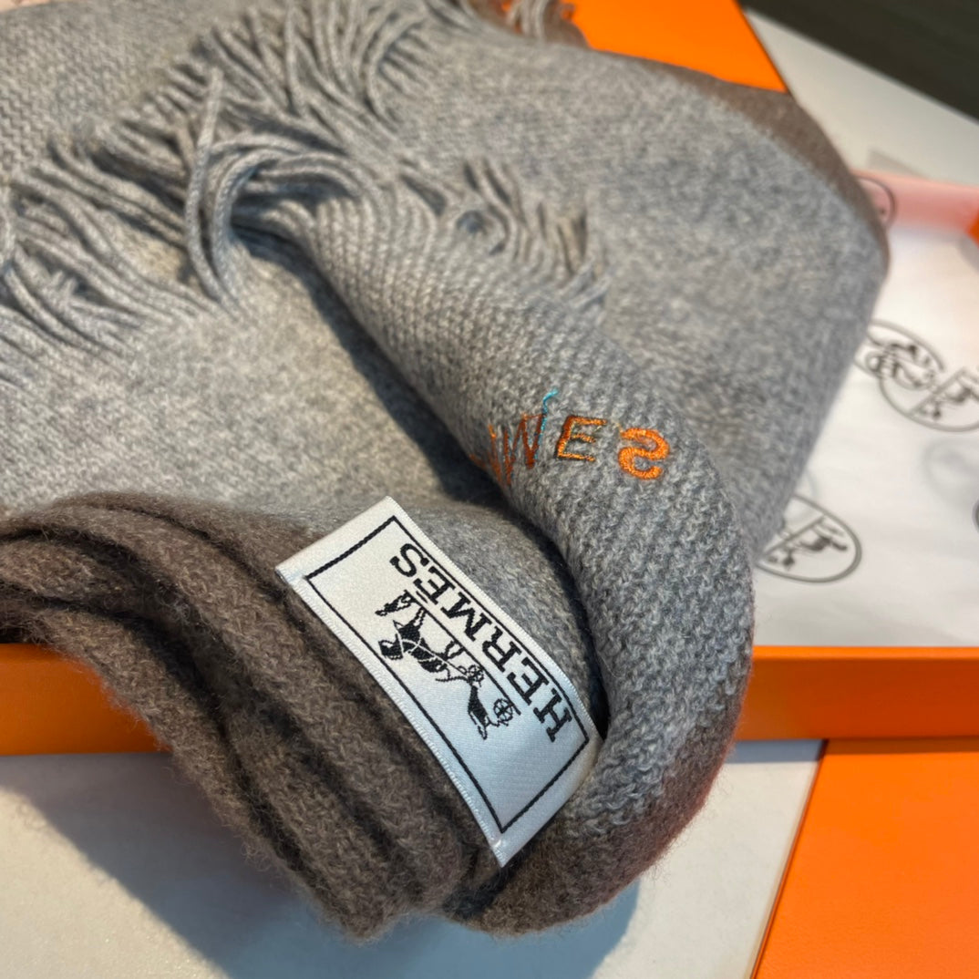 Scarf 180 CM Grey White Mix Brown Cashmere Knit  398249
