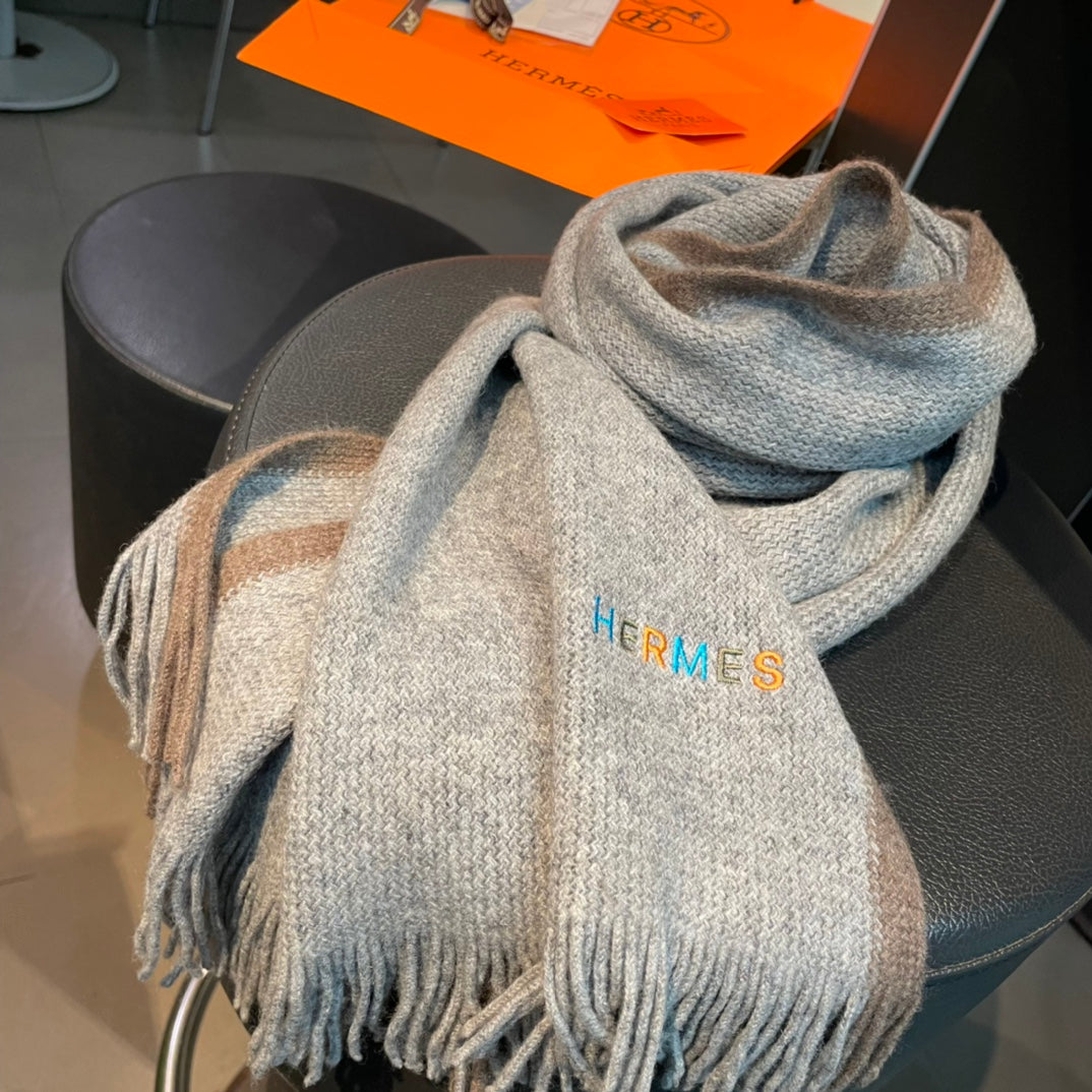Scarf 180 CM Grey White Mix Brown Cashmere Knit  398249