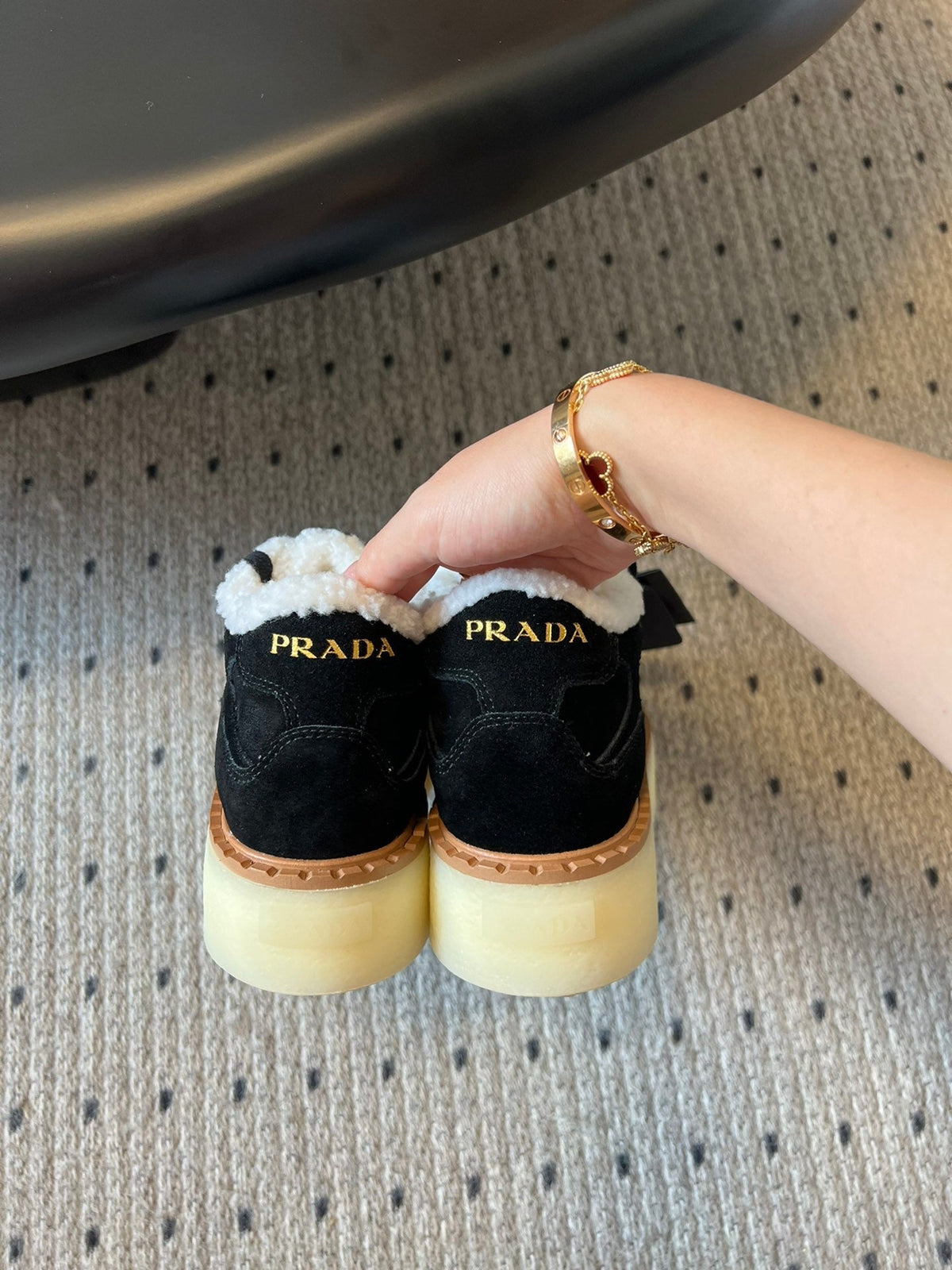Prada 25s Mid-Top Sneaker Black Suede And Wool 538435