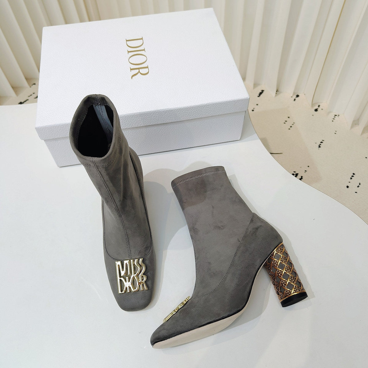 Miss Dior Ankle Boots 80mm Grey Suede 111378