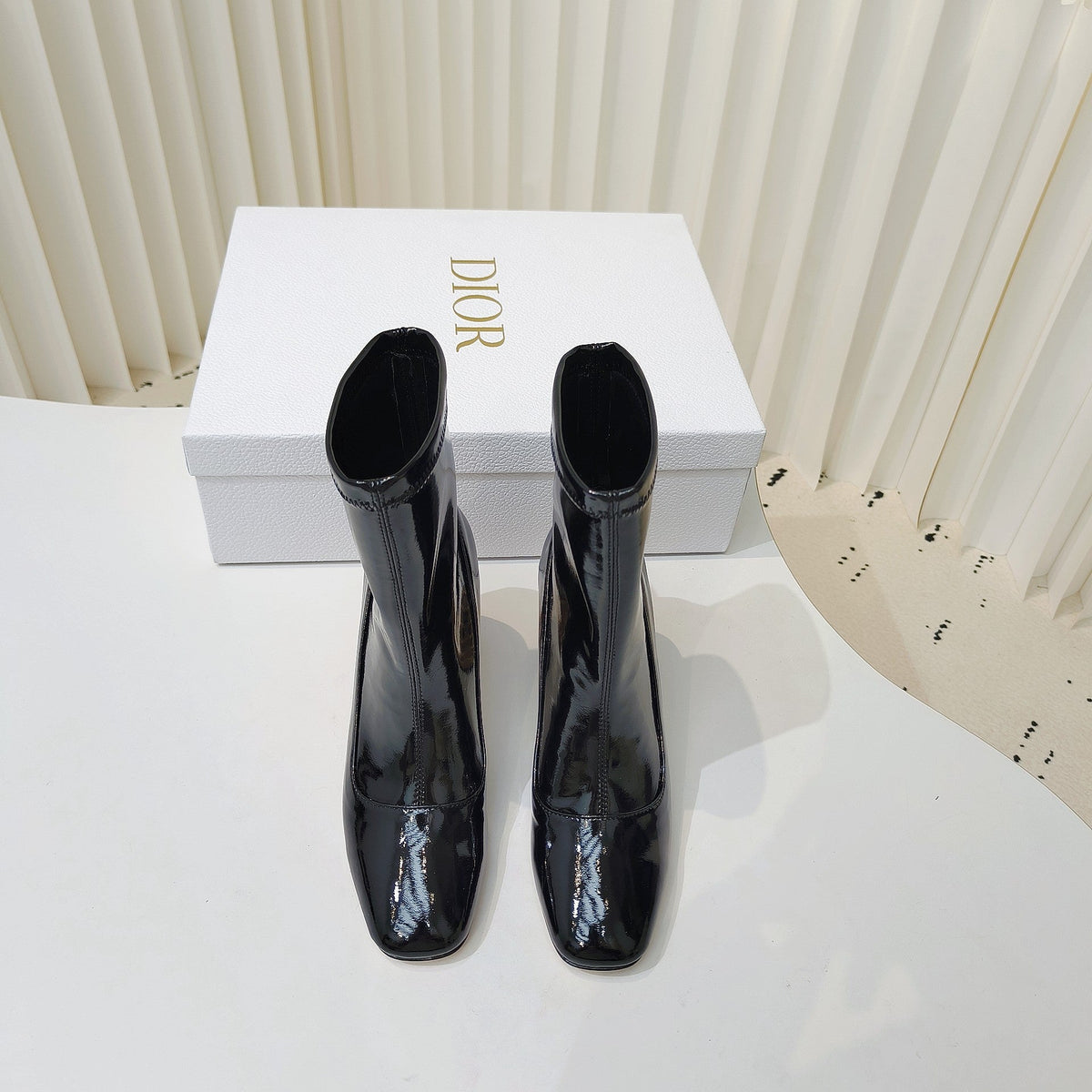 CD Icon Heeled Ankle Boot 80mm In Glossy Black Cowhide 111384
