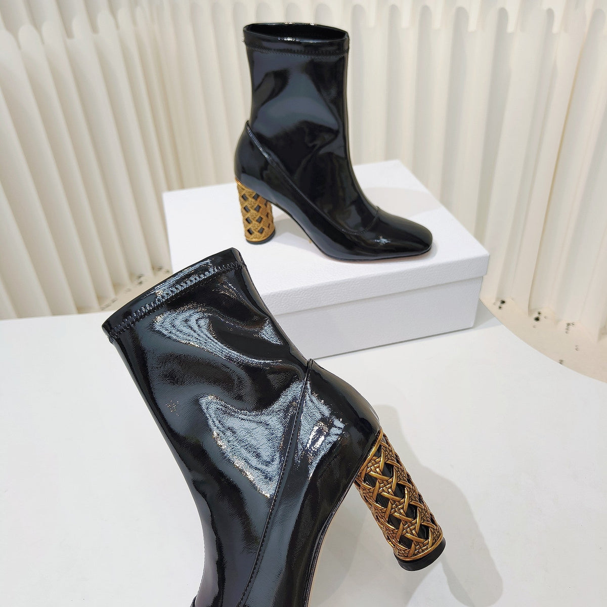 CD Icon Heeled Ankle Boot 40mm In Glossy Black Cowhide 111376