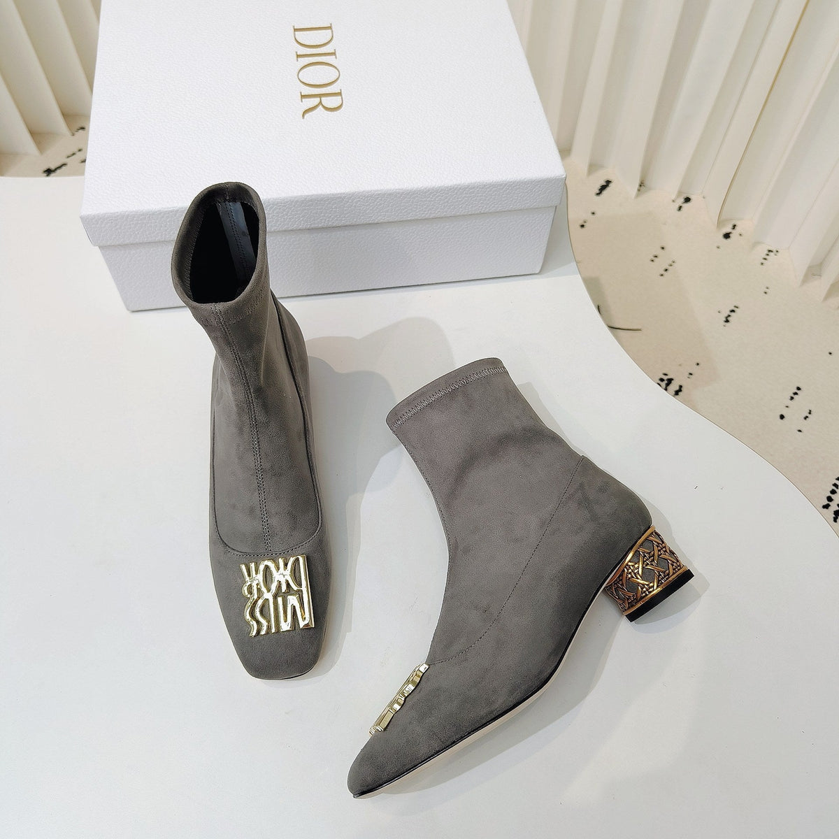 Miss Dior Ankle Boots 40mm Grey Suede 111391