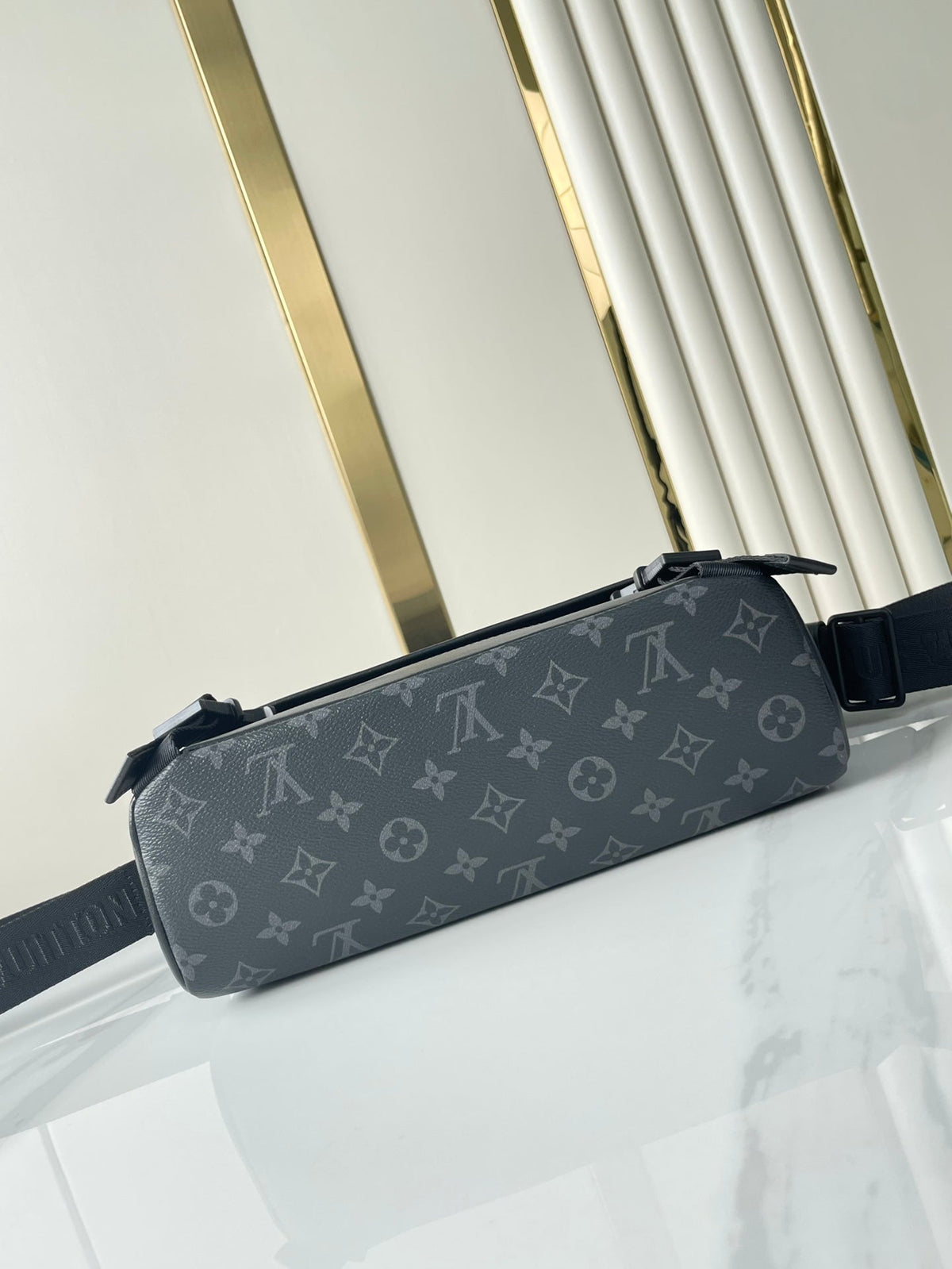 MESSENGER VOYAGER PM 33 IN GUN METAL MONOGRAM ECLIPSE CANVAS